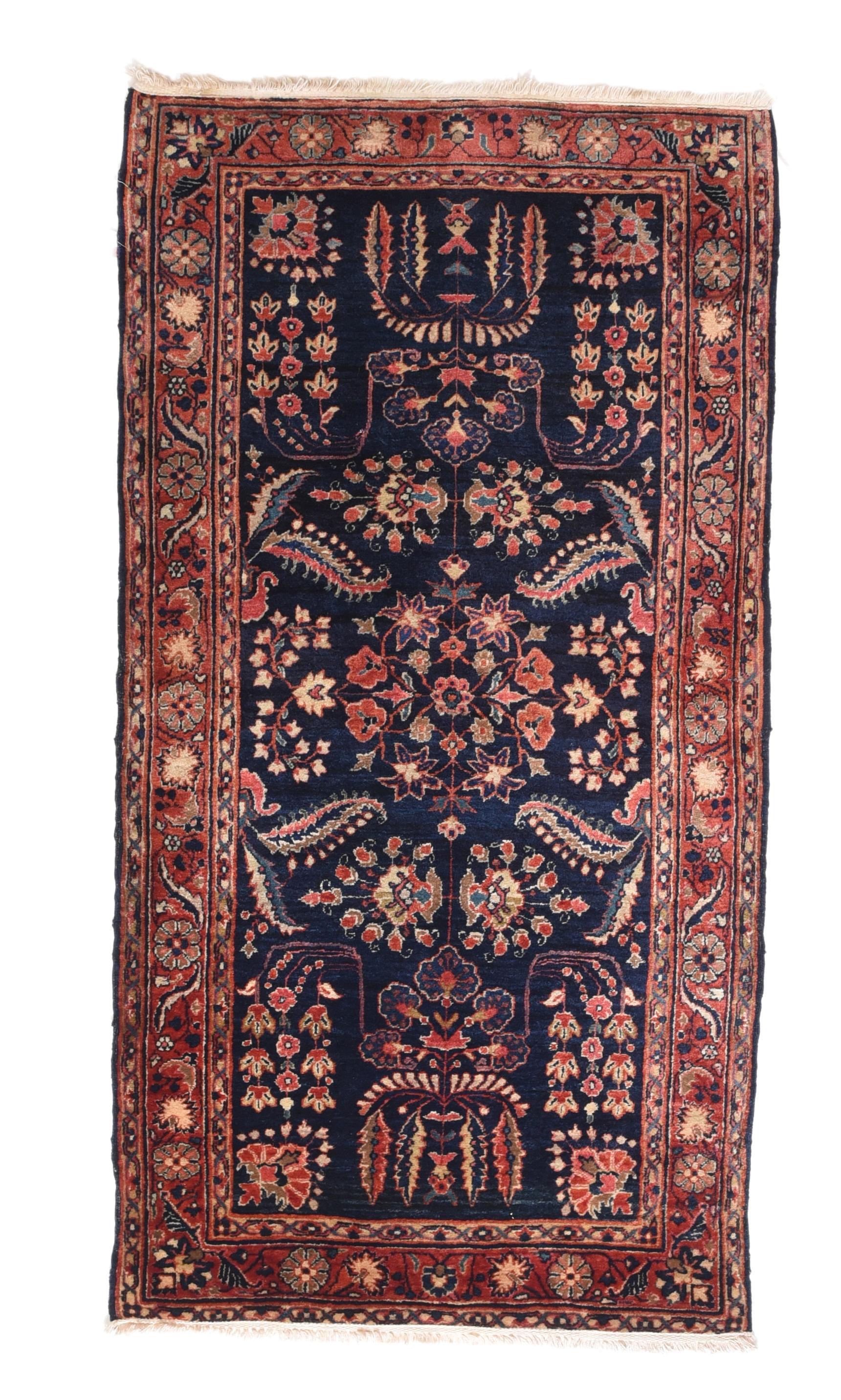 Antique Mohajeran Sarouk Rug 2'9'' x 5'2'' In Excellent Condition For Sale In New York, NY