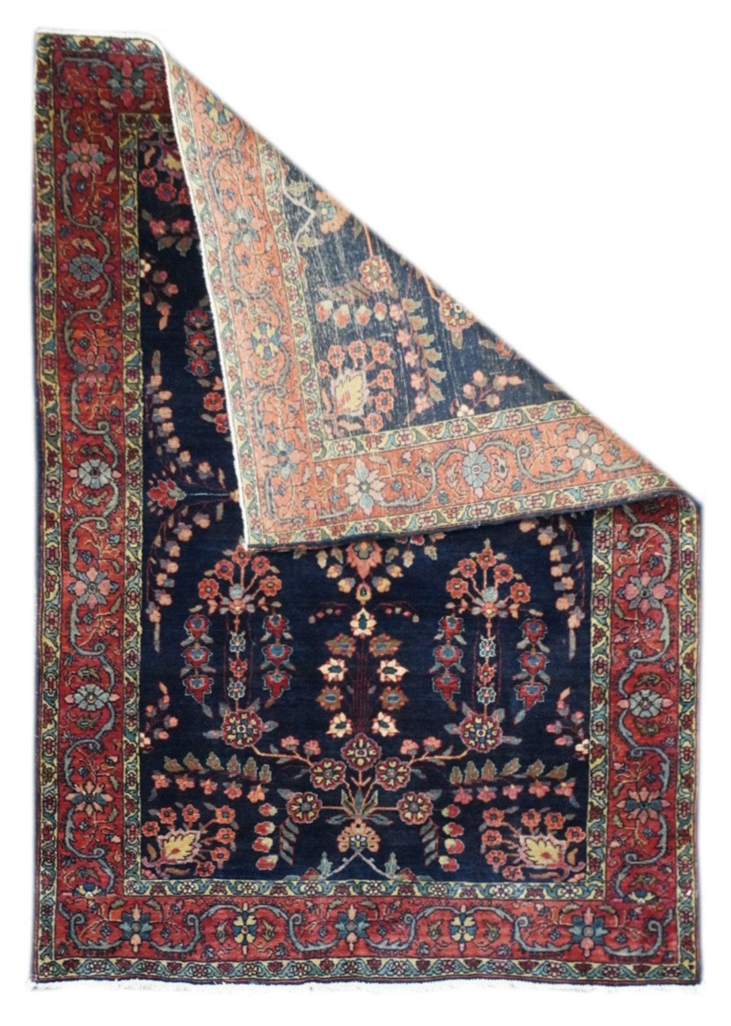 Tapis ancien Mohajeran Sarouk 3'4'' x 4'10''. Les pièces éparses et de petite taille fabriquées dans la région d'Arak/Sultanabad, entre 1880 et 1910, avec des textures fermes et en cuir bien tissées, et fortes dans les tons rouge, marine et écru,