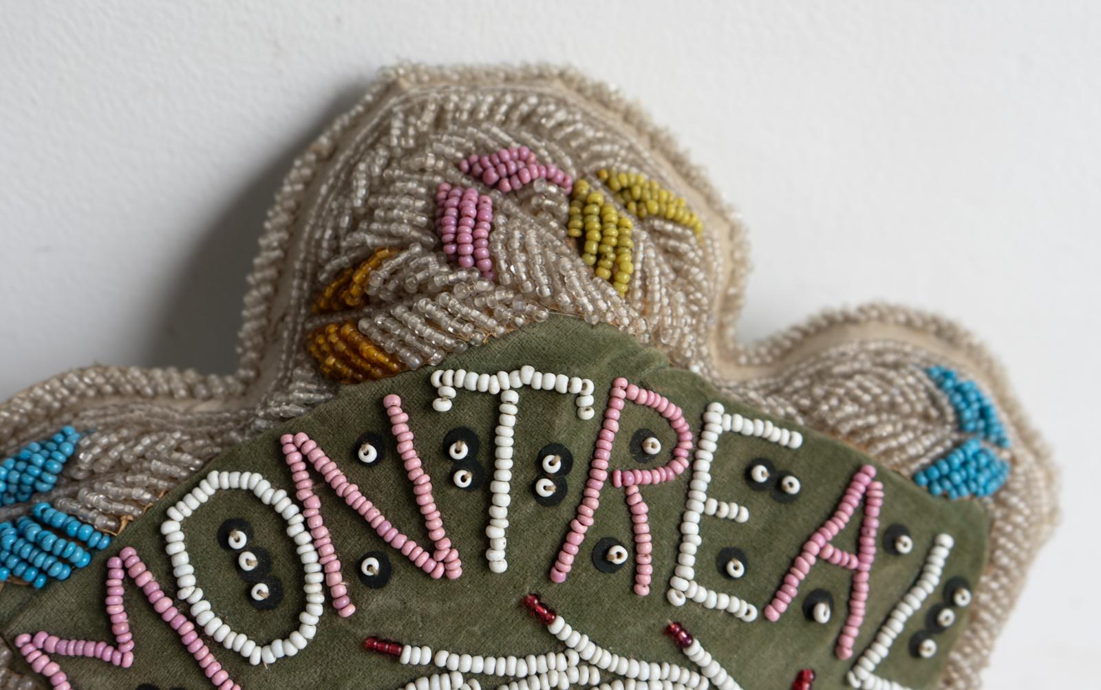 Appliqué Antique Mohawk First Nation Iroquois Beaded Pin Cushion, Montreal, Early 20th C. For Sale