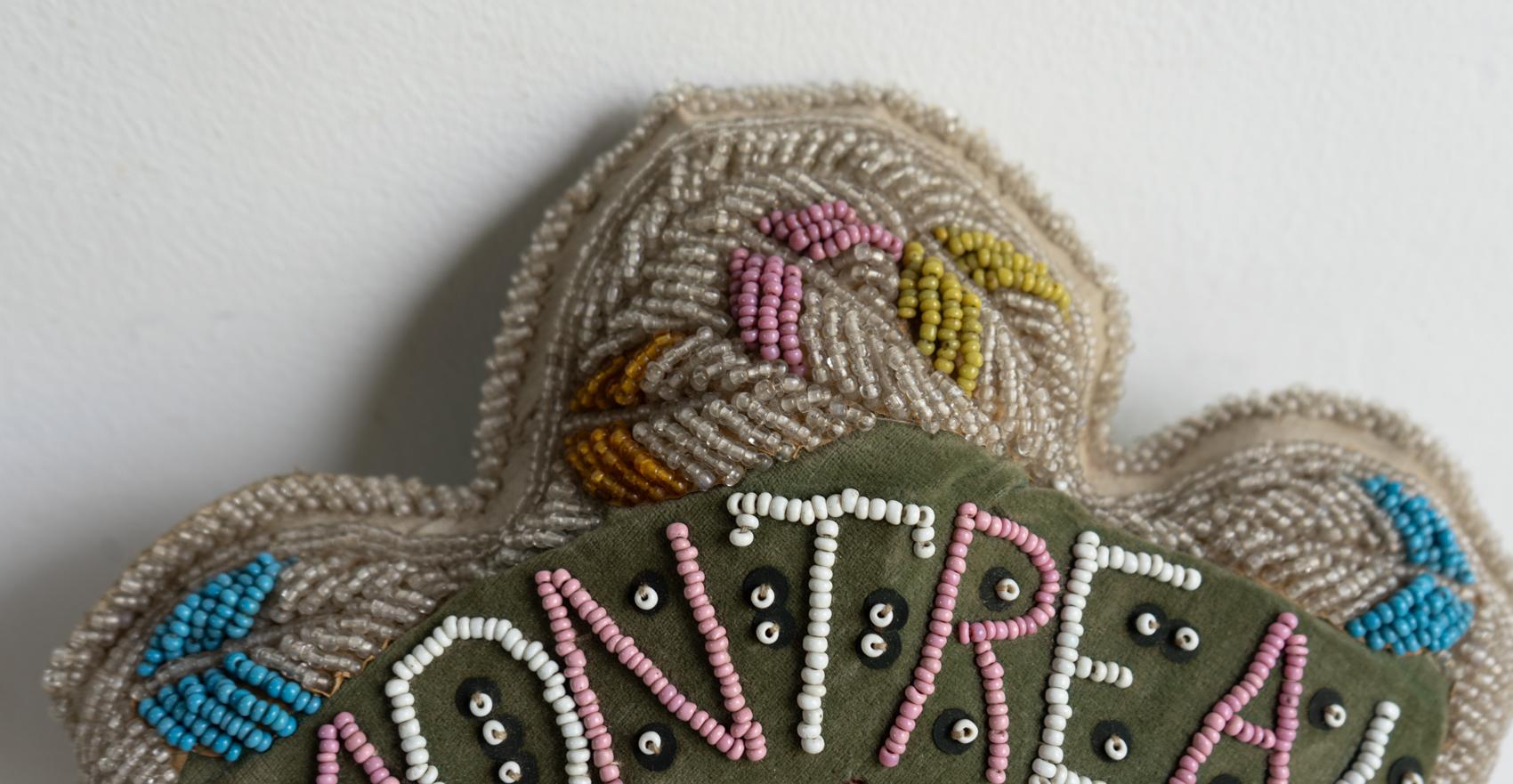 Cotton Antique Mohawk First Nation Iroquois Beaded Pin Cushion, Montreal, Early 20th C. For Sale