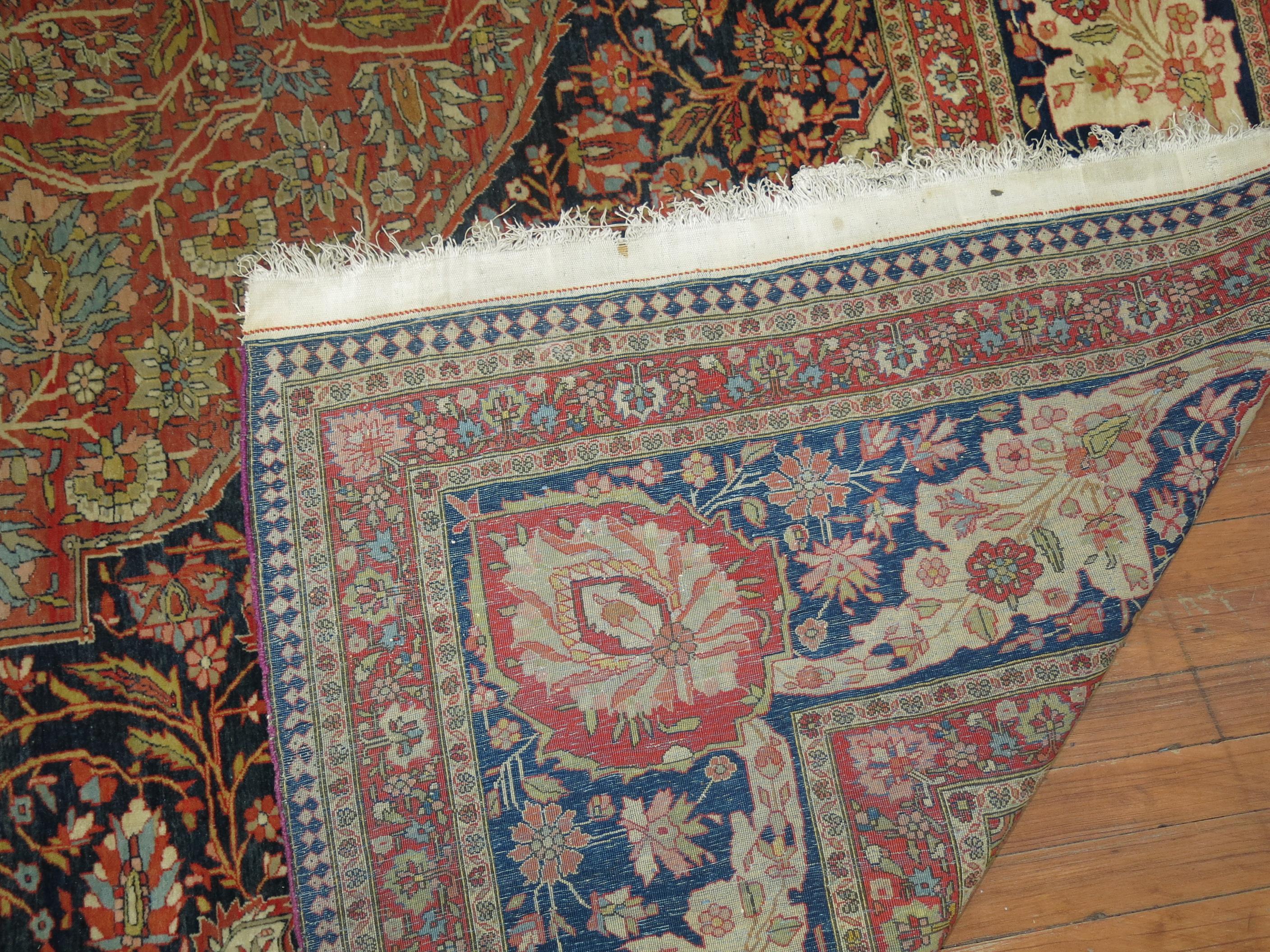 Wool Antique Mohtasham Kashan Room Size Rug For Sale