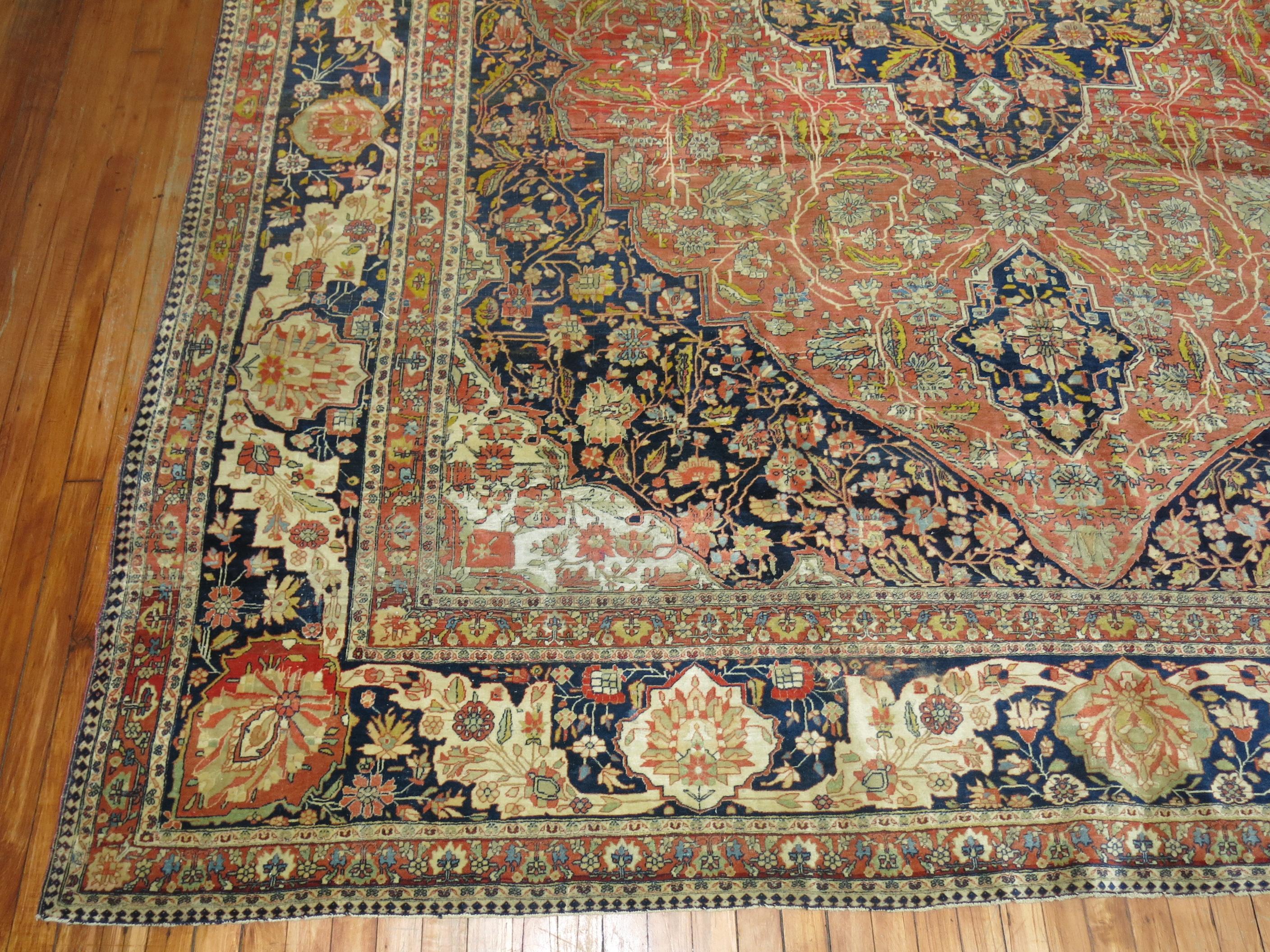 Persian Antique Mohtasham Kashan Room Size Rug For Sale