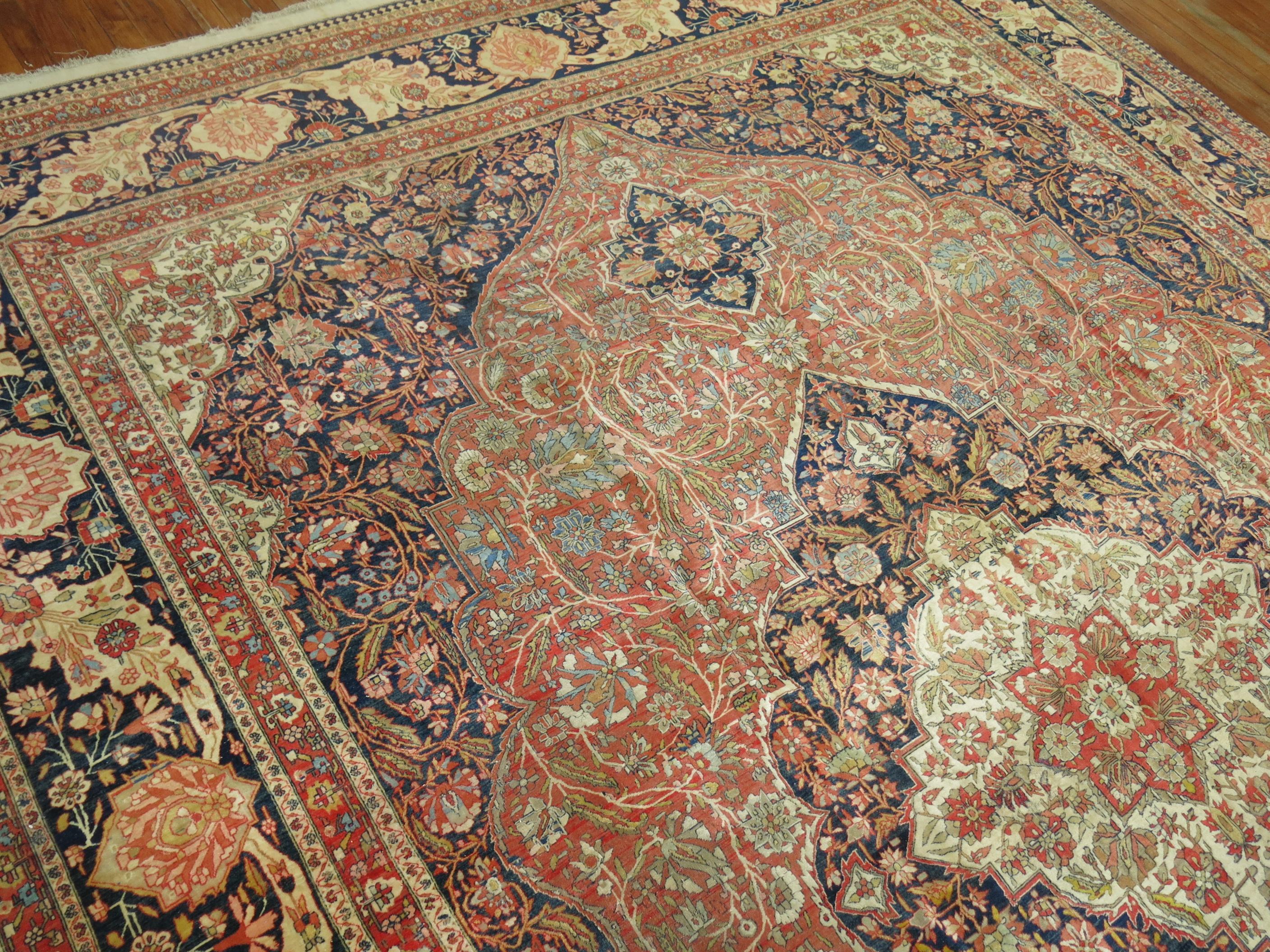 19th Century Antique Mohtasham Kashan Room Size Rug