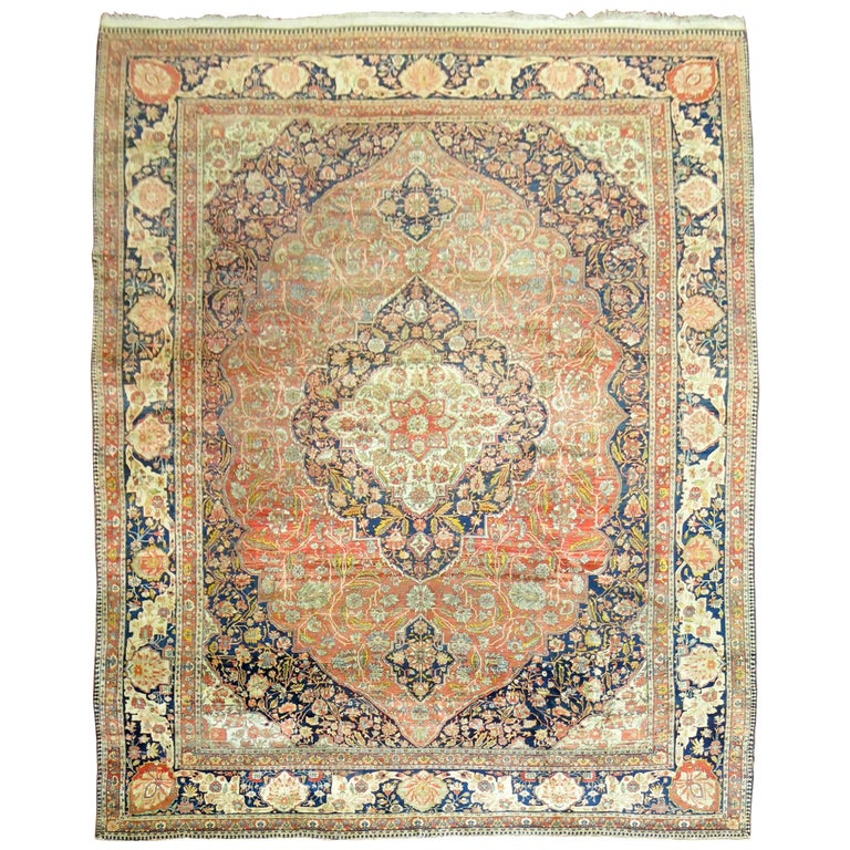 Antique Mohtasham Kashan Room Size Rug For Sale at 1stDibs