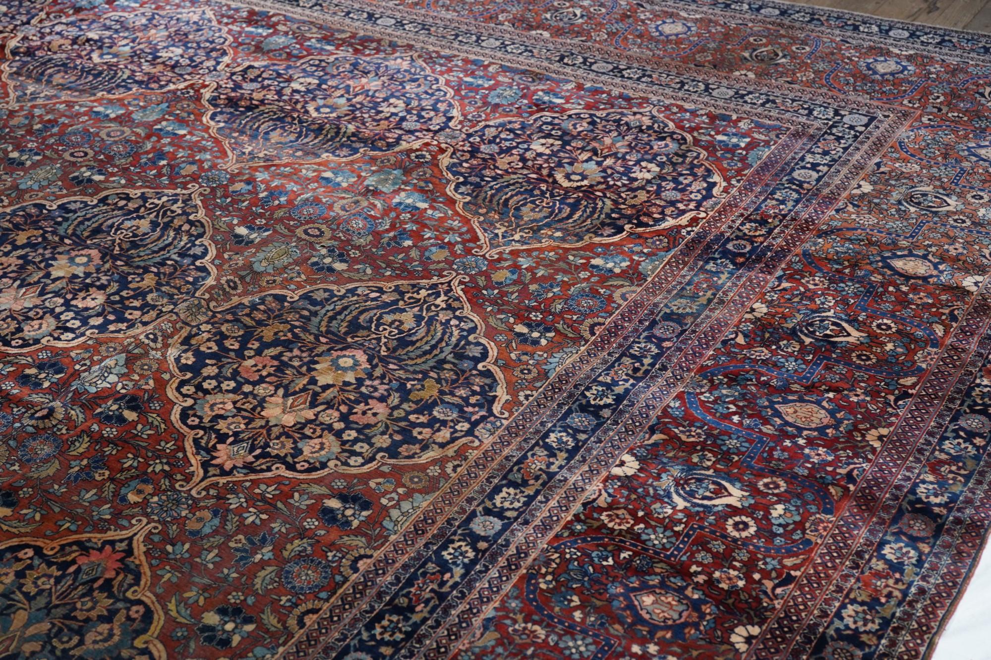 Wool Antique Mohtasham Kashan Rug For Sale