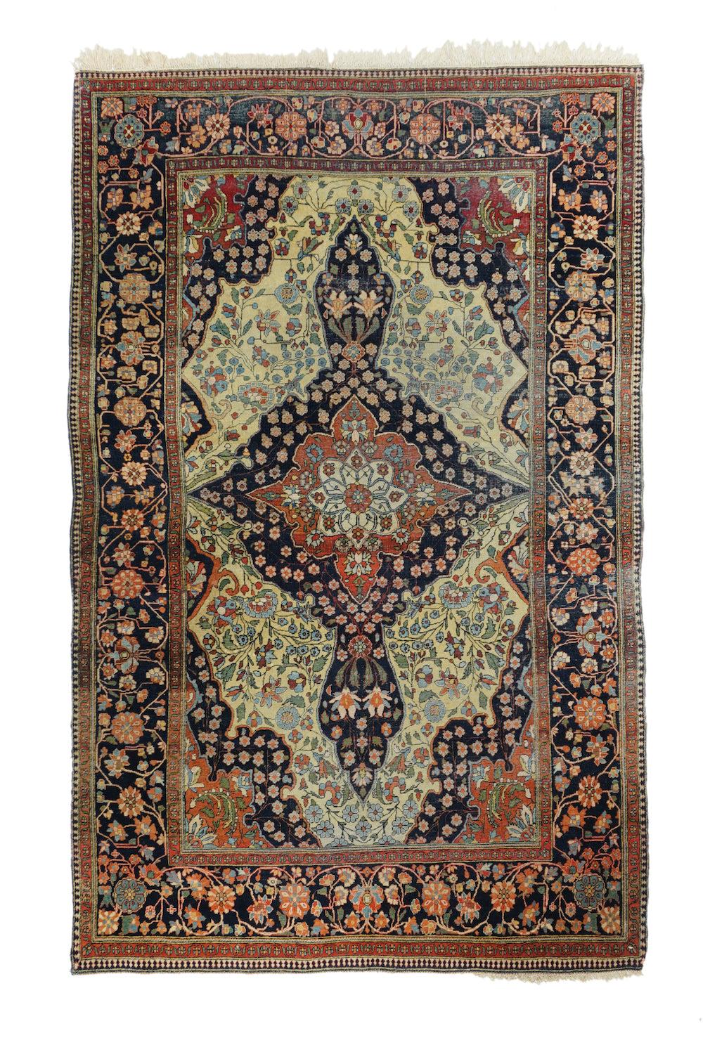 Antiker Mohtasham Kashan Teppich 4'1'' x 6'8''. 