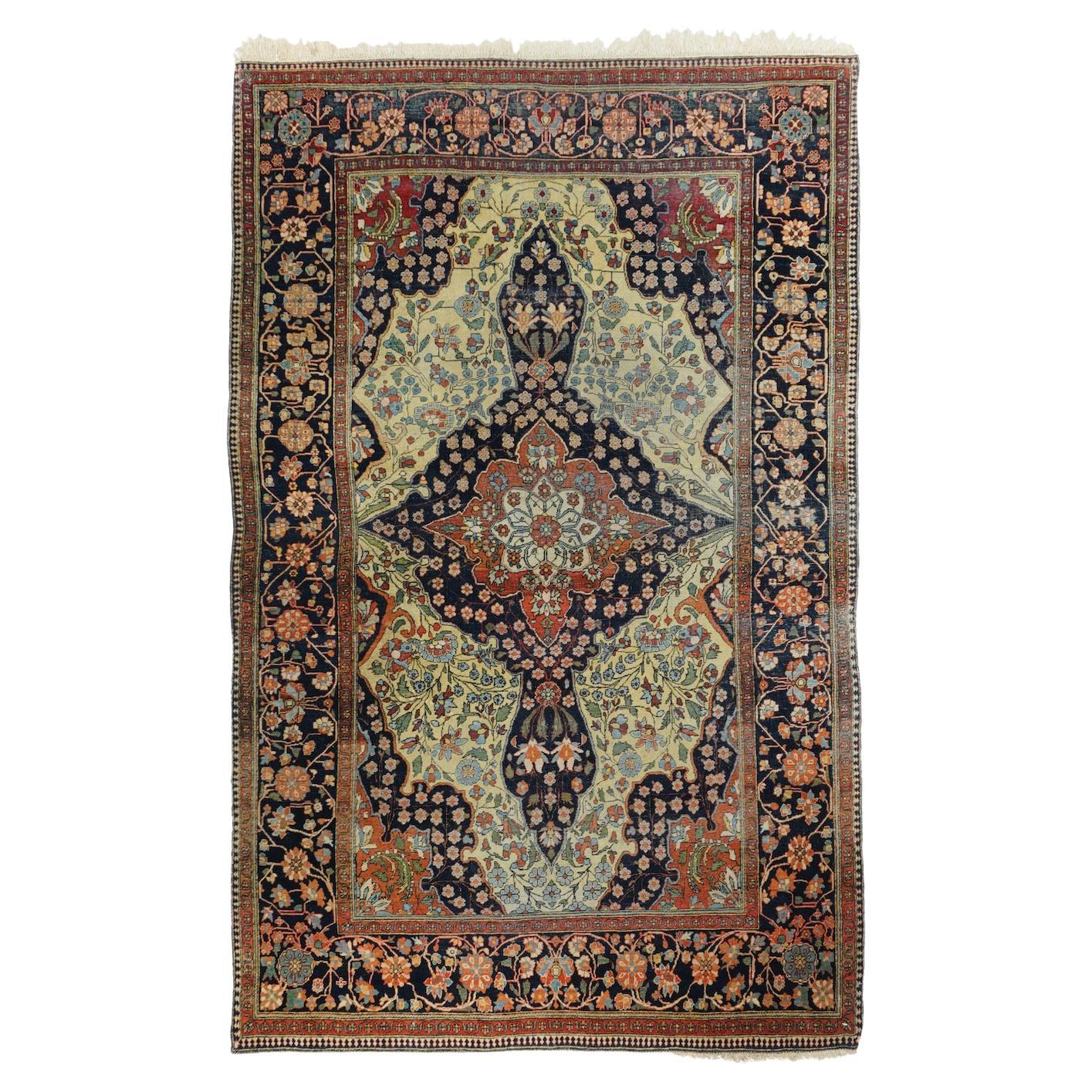 Alfombra antigua Mohtasham Kashan 4'1'' x 6'8''