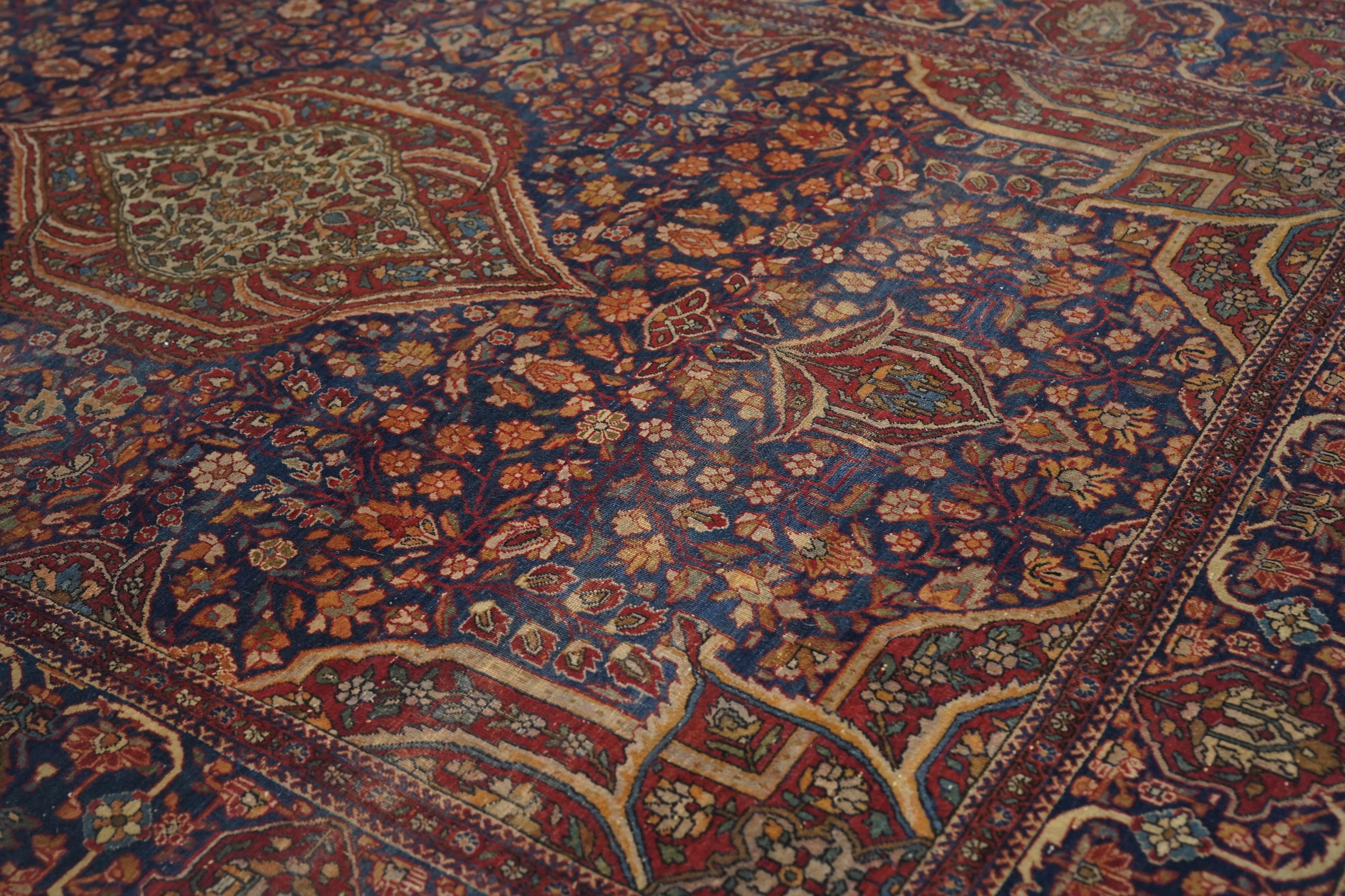 19th Century Antique Mohtasham Kashan Rug 4'2'' x 6'6'' For Sale