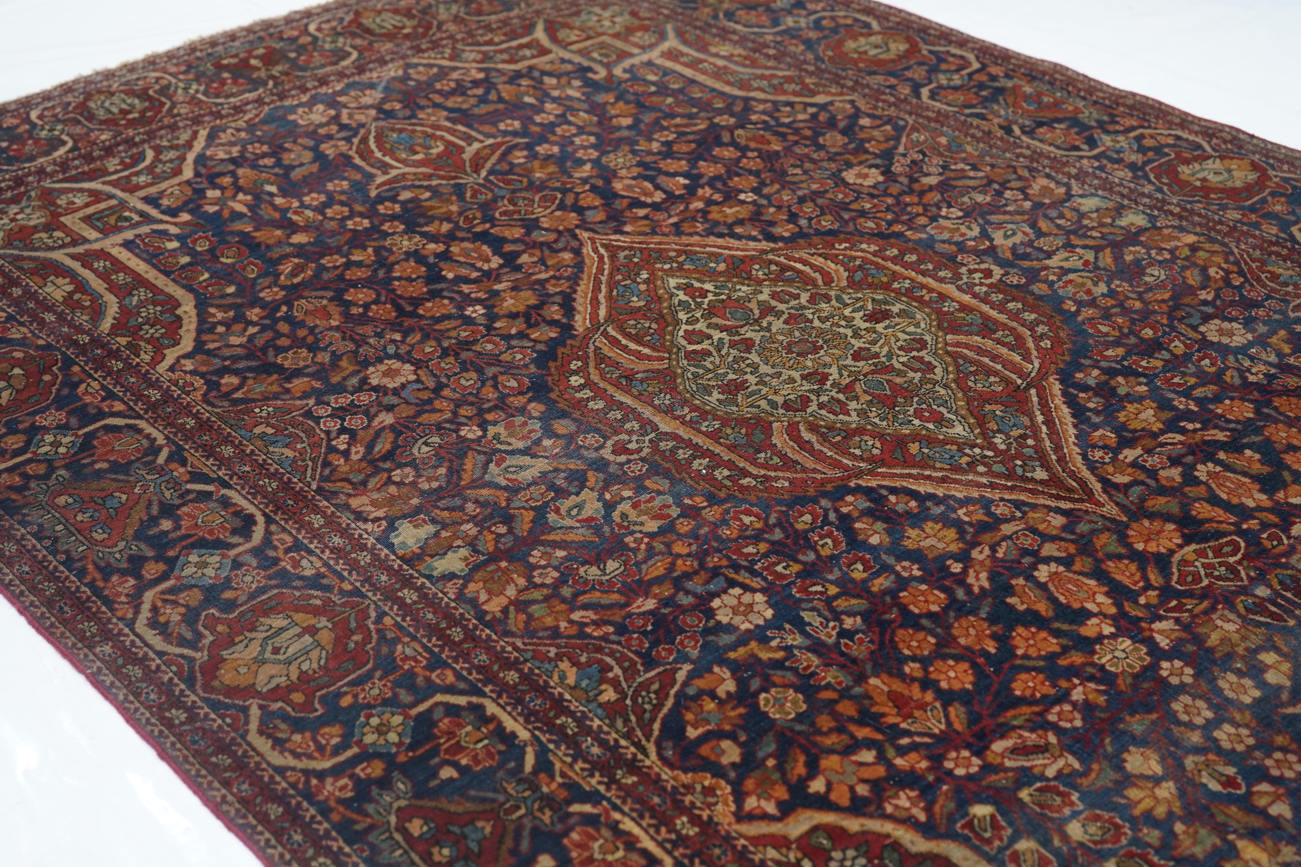 Wool Antique Mohtasham Kashan Rug 4'2'' x 6'6'' For Sale