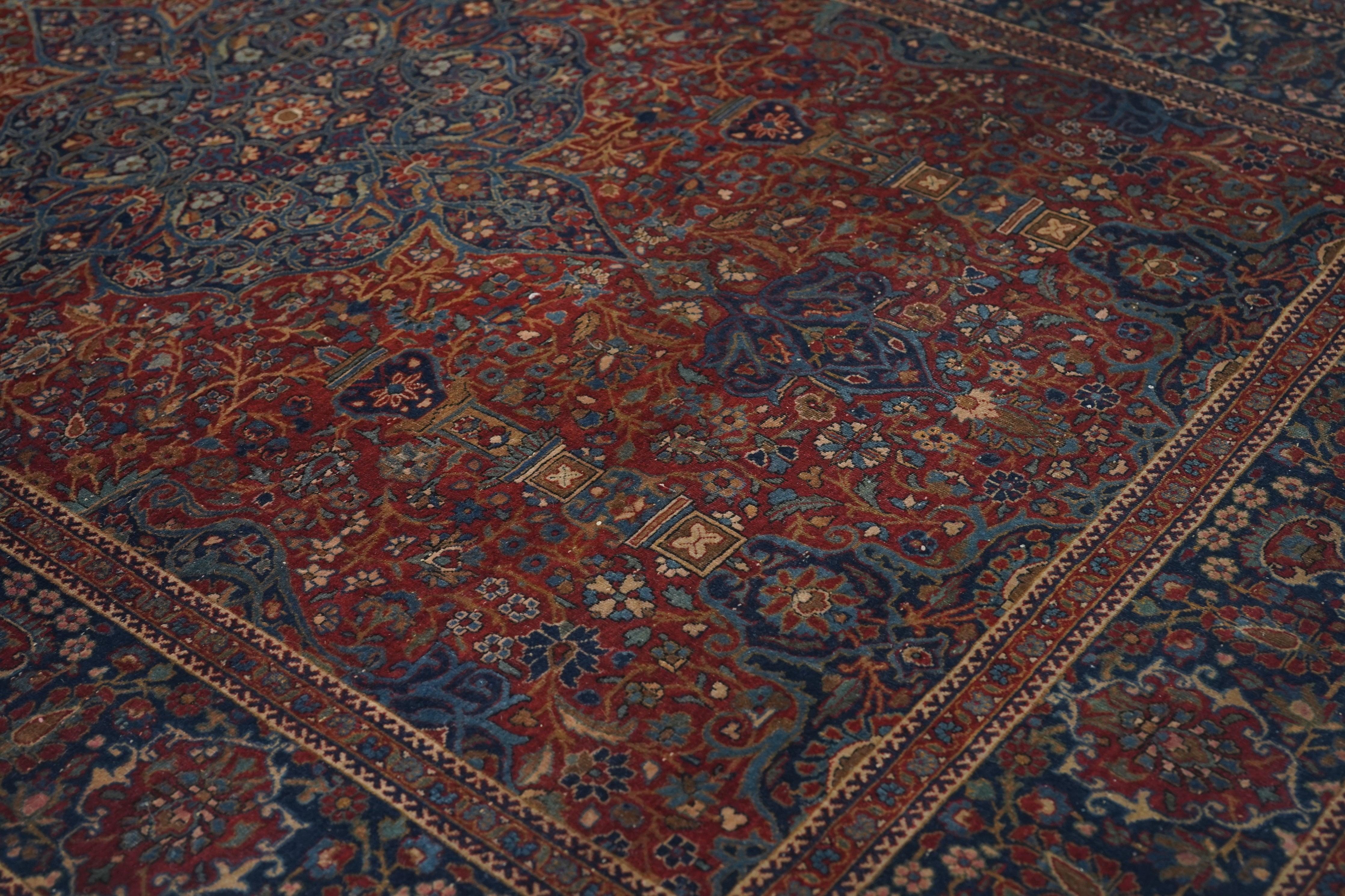 Antiker Mohtasham Kashan-Teppich 4'2'' x 6'7'' (19. Jahrhundert) im Angebot