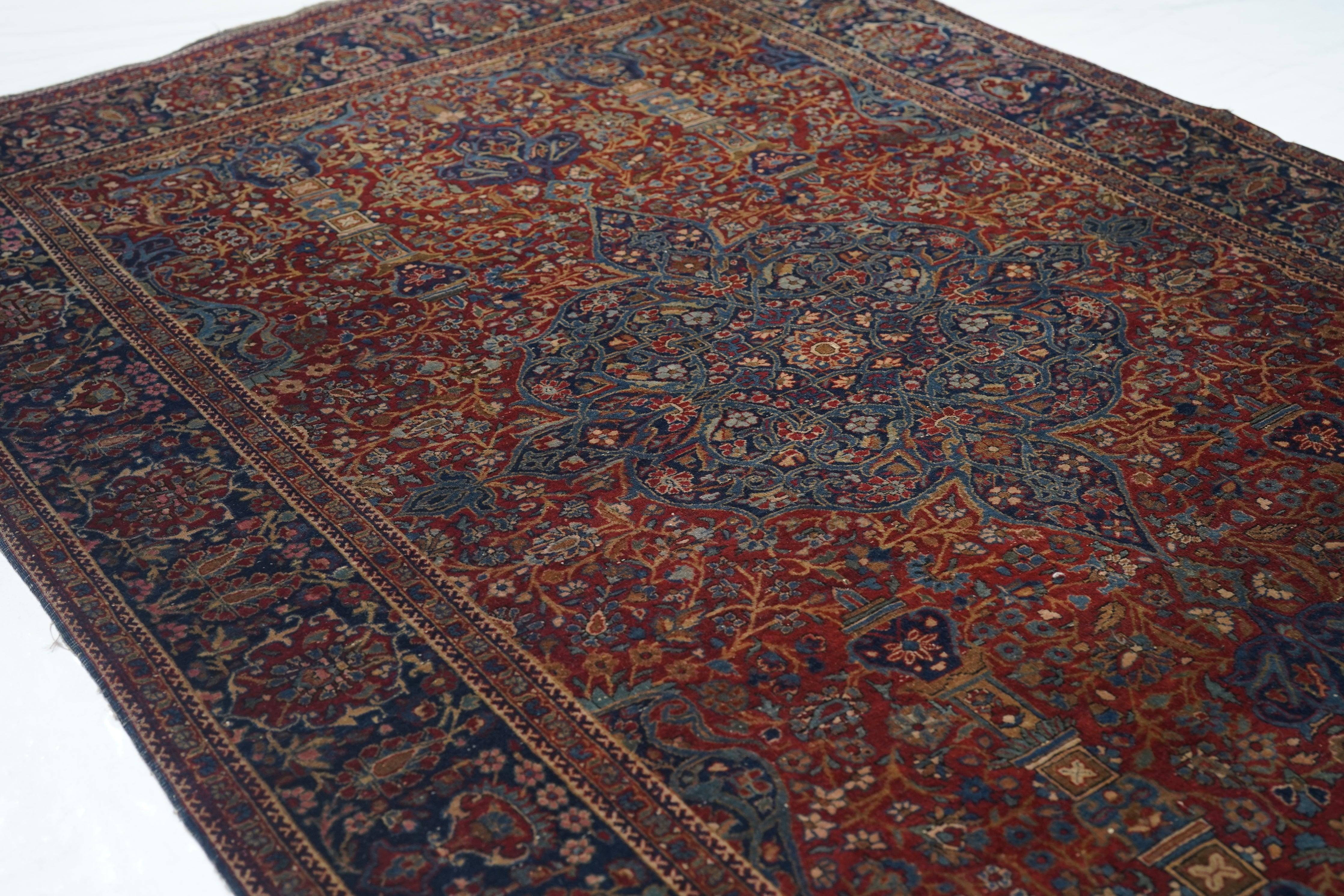 Antiker Mohtasham Kashan-Teppich 4'2'' x 6'7'' (Wolle) im Angebot