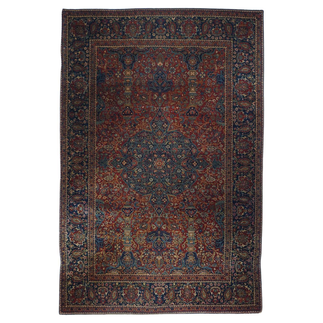 Antique Mohtasham Kashan Rug 4'2'' x 6'7''