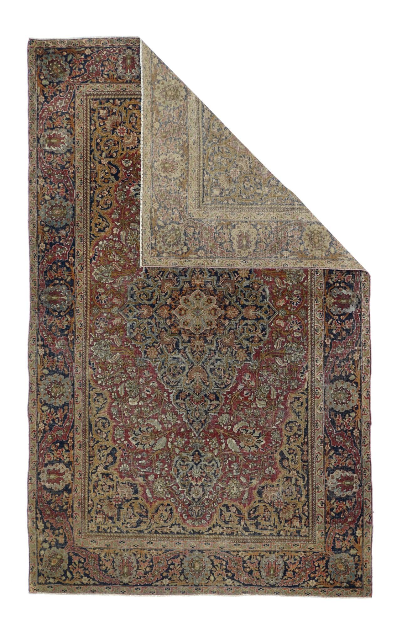 Antique Mohtasham Kashan rug measures 4'2'' x 6'9''.