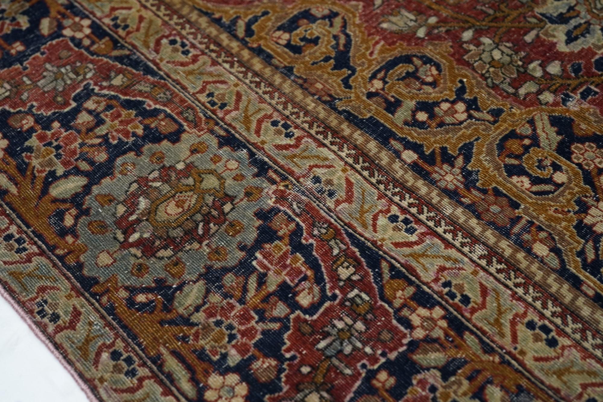 Late 19th Century Antique Mohtasham Kashan Rug For Sale