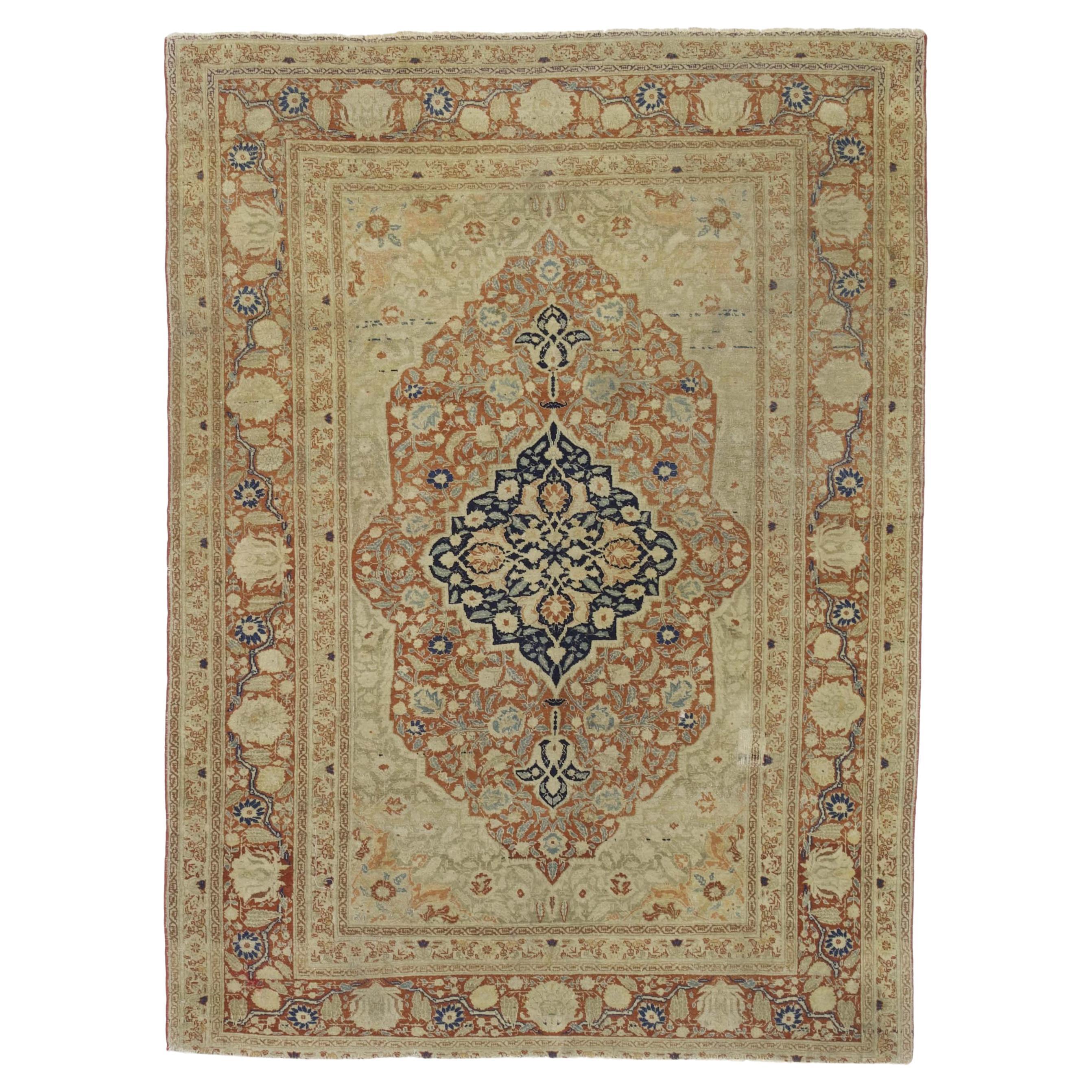 Antique Mohtasham Kashan Rug 4'3" x 5’7”