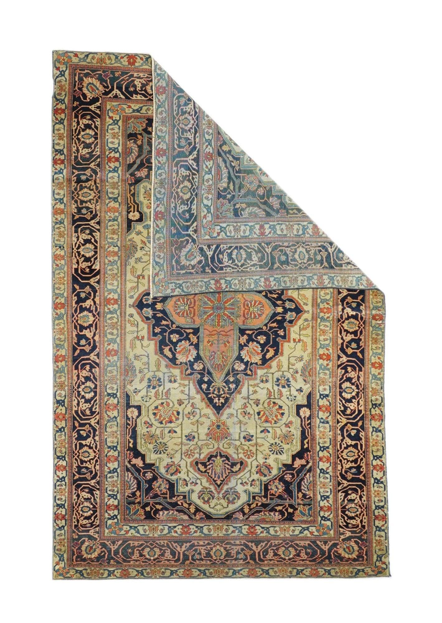 Antique Mohtasham Kashan Rug 4'3'' x 6'8''. Central Persian city known for finely woven. room size and scatter rugs, with dominant reds and navy, and medallion patterns and swirling palmettes. Wool and a few silk pieces. Active since the 16th
