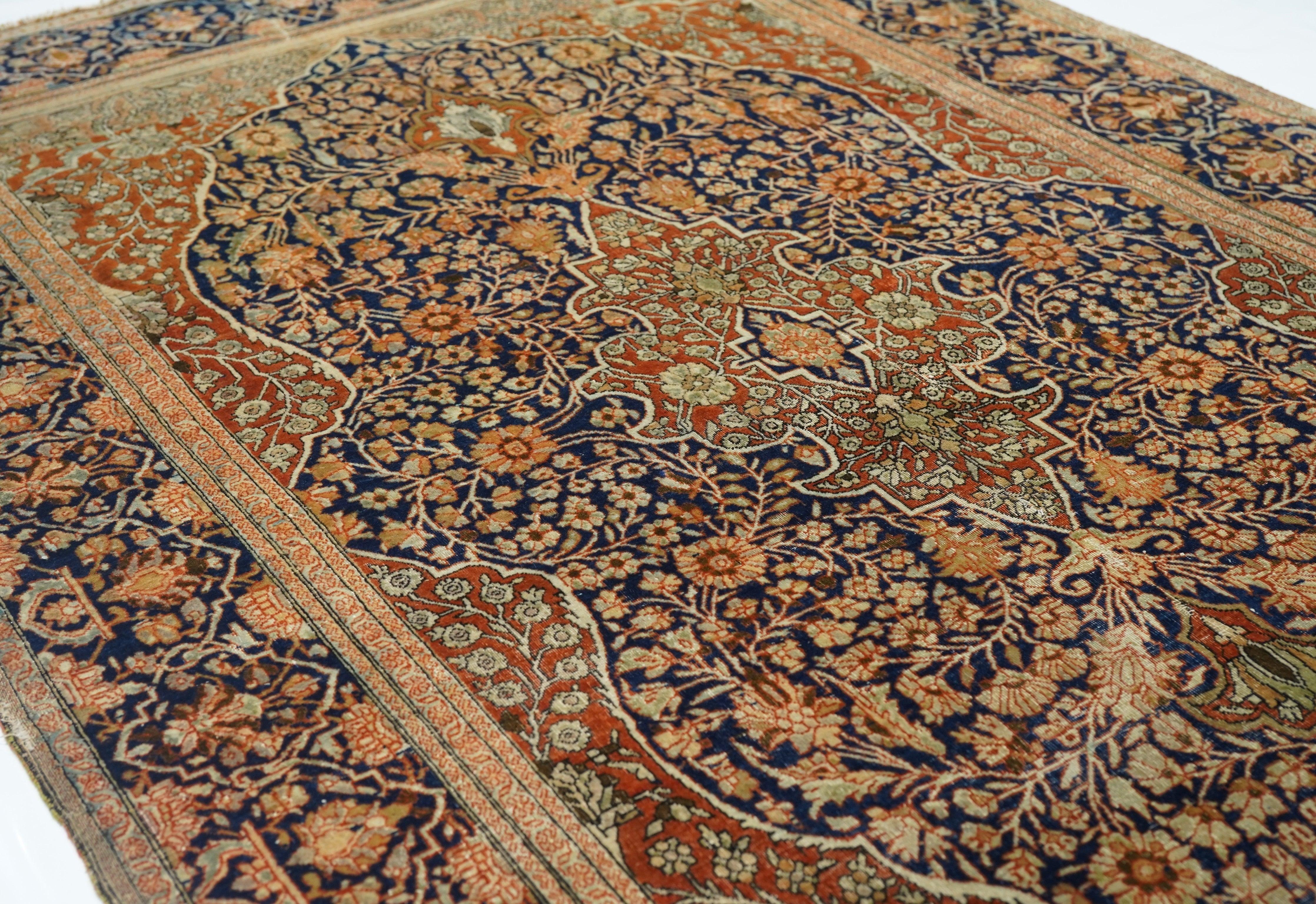 Antiker Mohtasham Kashan-Teppich 4'3'' x 6'9'' (Wolle) im Angebot
