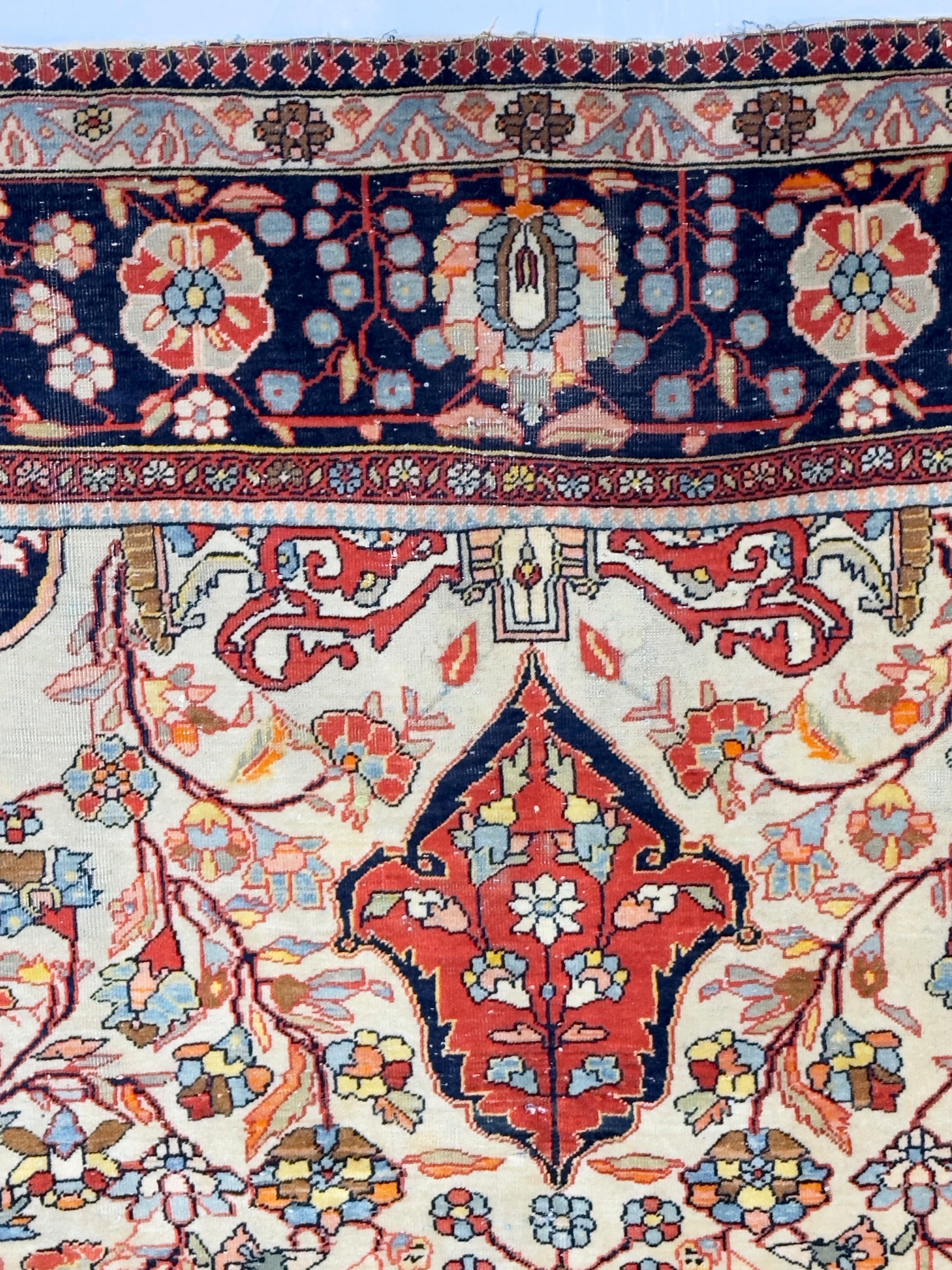 Hand-Knotted Antique Mohtasham Kashan Rug 4’4” x 6’10