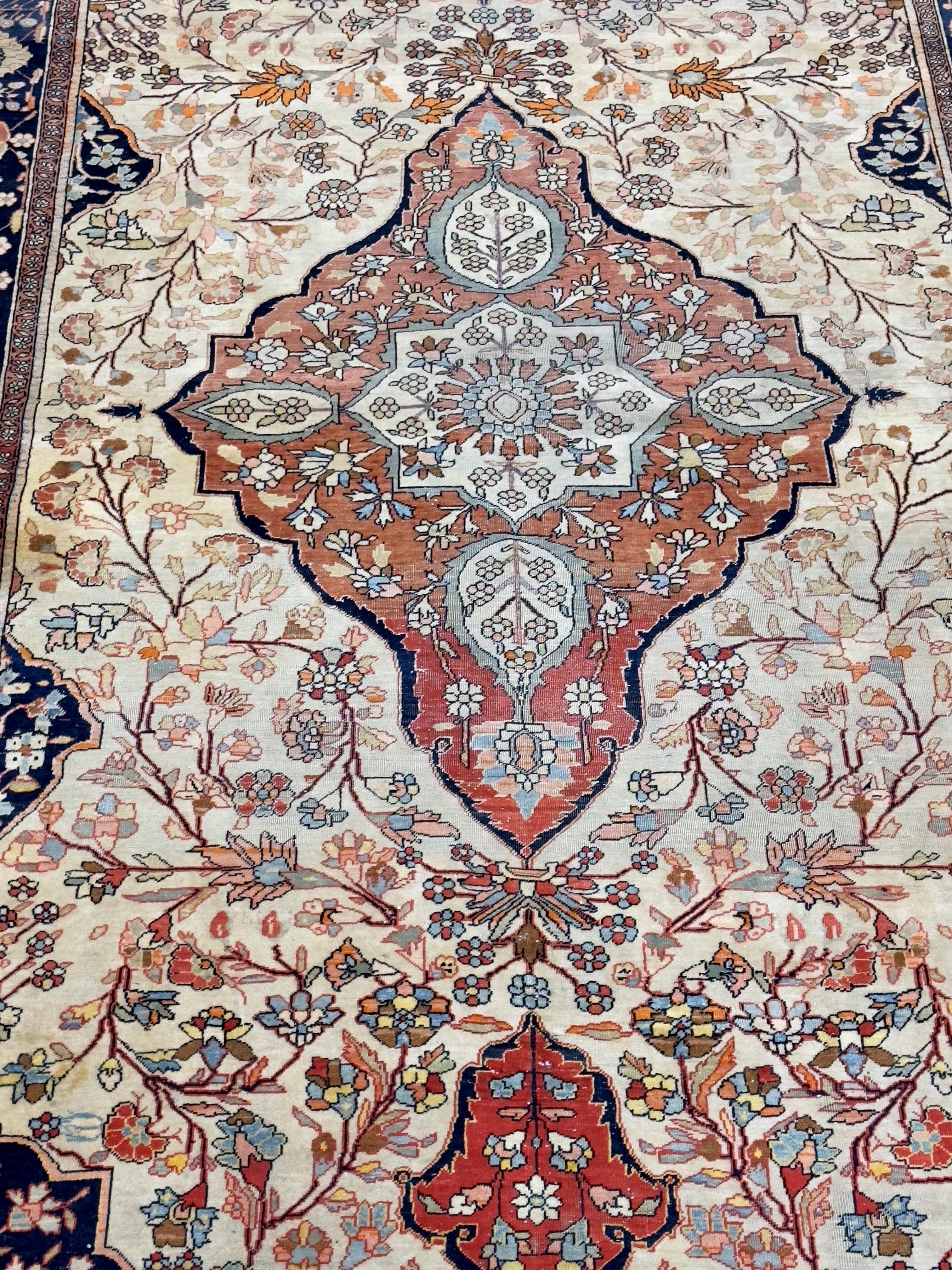 19th Century Antique Mohtasham Kashan Rug 4’4” x 6’10