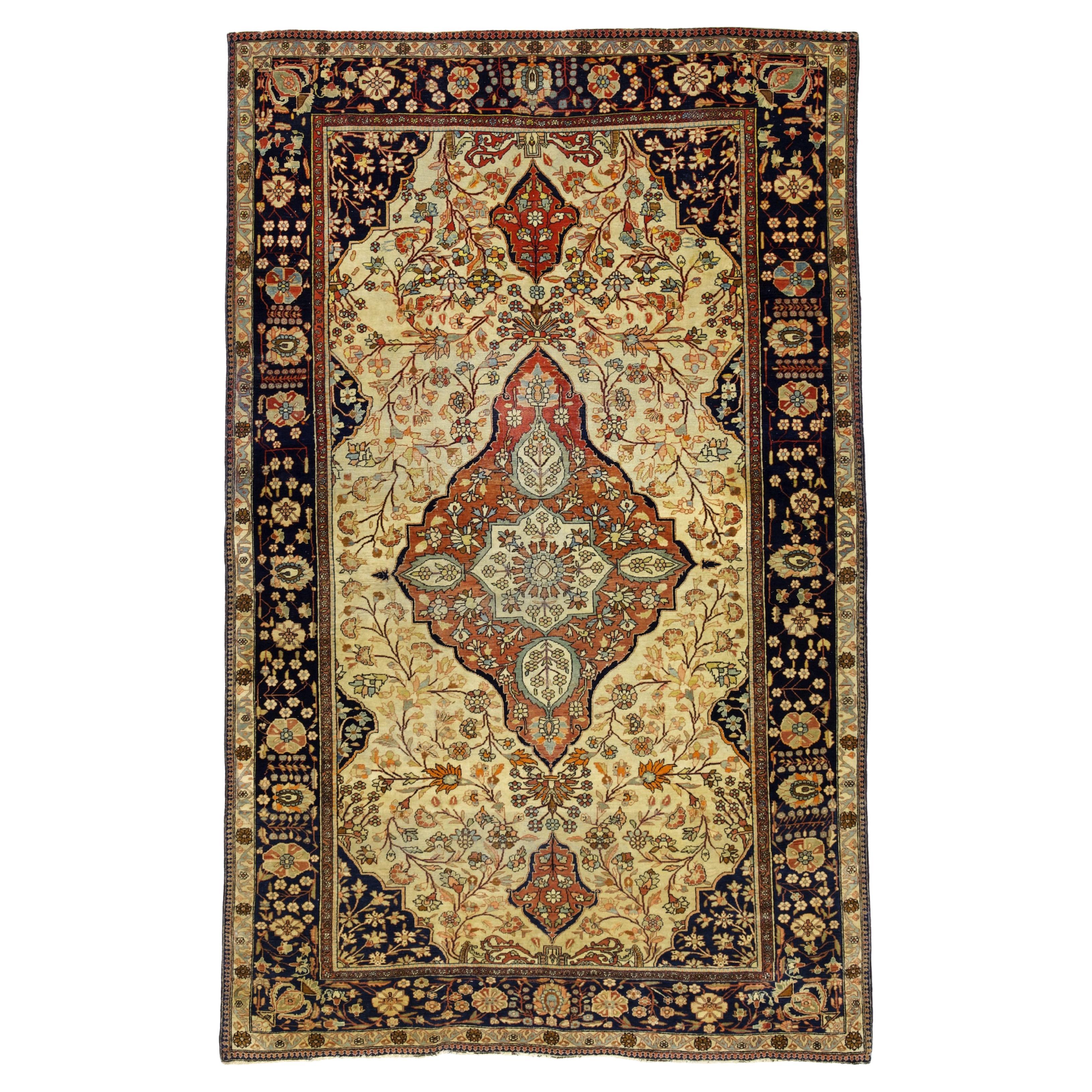 Antique Mohtasham Kashan Rug 4’4” x 6’10" For Sale