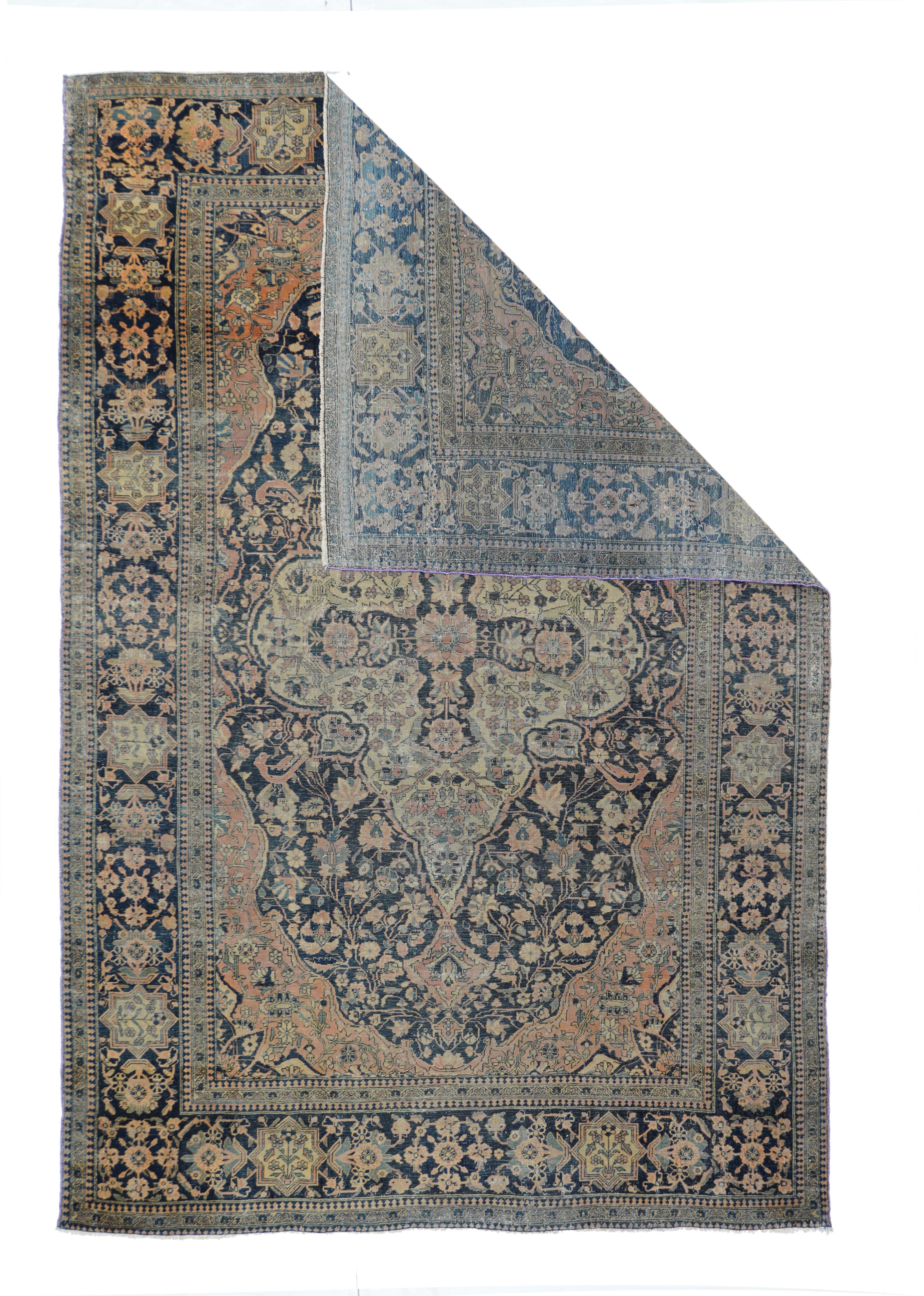 Antique Mohtasham Kashan rug 4'4'' x 6'7''. From the 1880s period of the Great Persian Carpet Revival, this urban, fine weave, central Iranian scatter employs Manchester-spun wool to create a velvety surface, while laid out in a Classic medallion