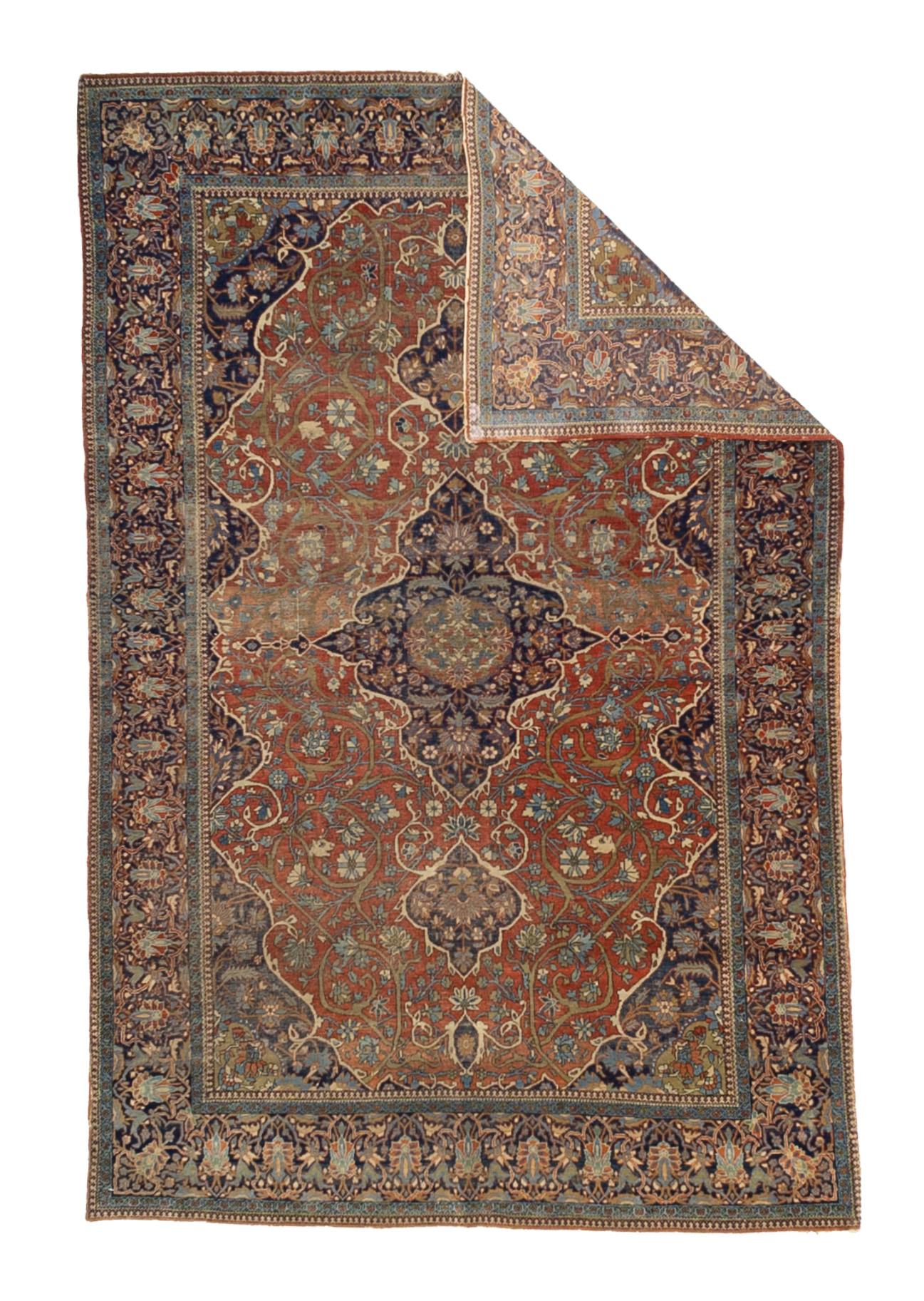 Antiker Mohtasham Kashan Teppich 4'4