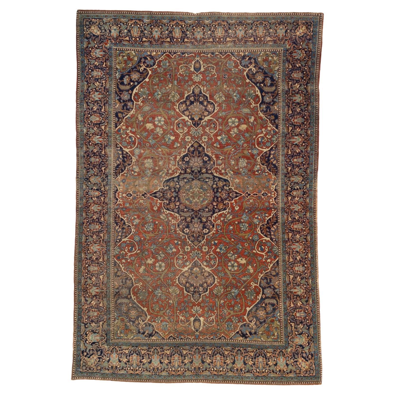 Antique Mohtasham Kashan Rug 4'4" x 6’9"