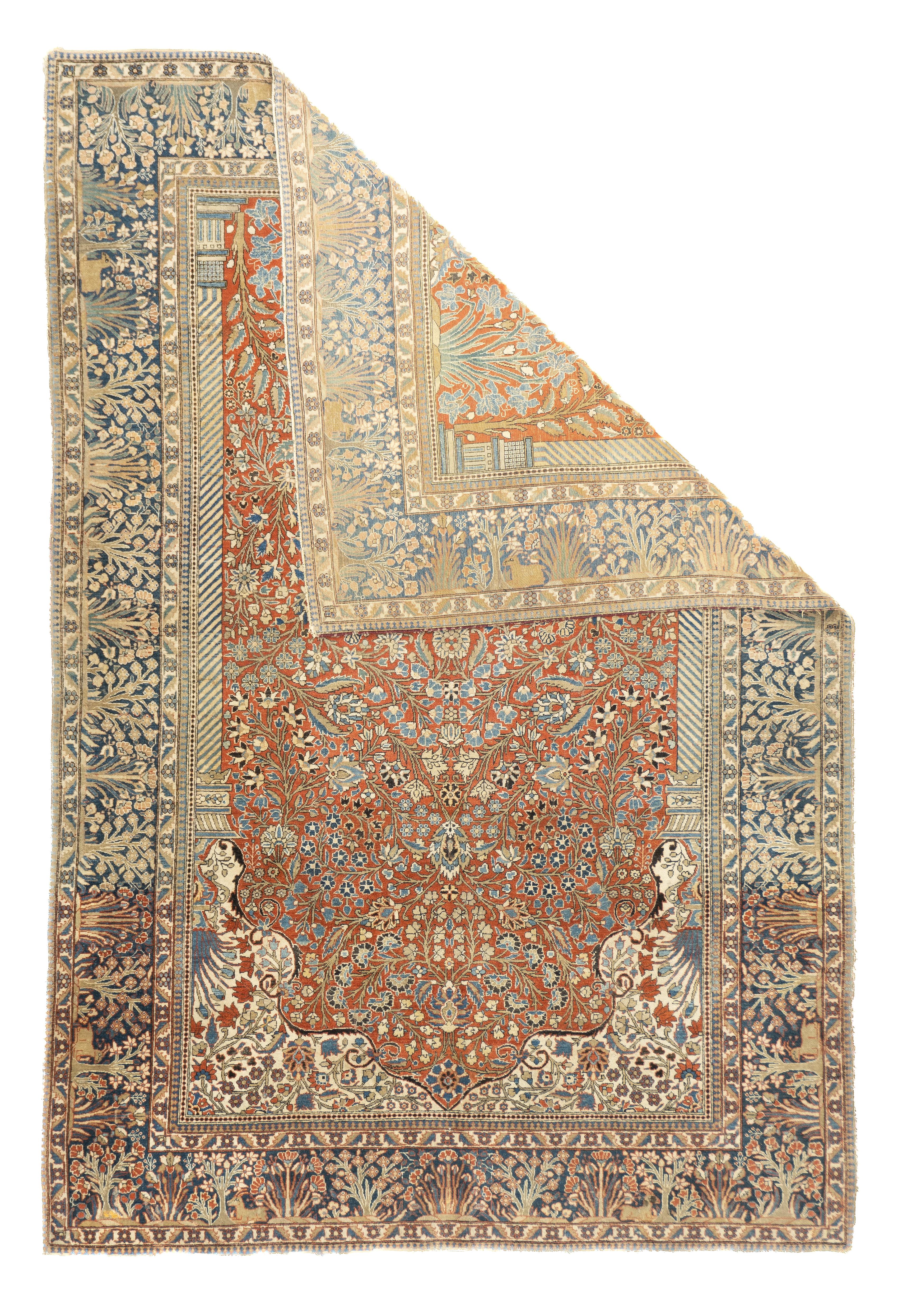 Antiker Mohtasham Kashan Teppich 4'5'' x 6'7''.  Zentralpersische Stadt, bekannt für fein gewebte, raumhohe Teppiche und Streuteppiche mit dominanten Rot- und Marinetönen, Medaillonmustern und wirbelnden Palmetten. Wolle und ein paar Seidenstücke.