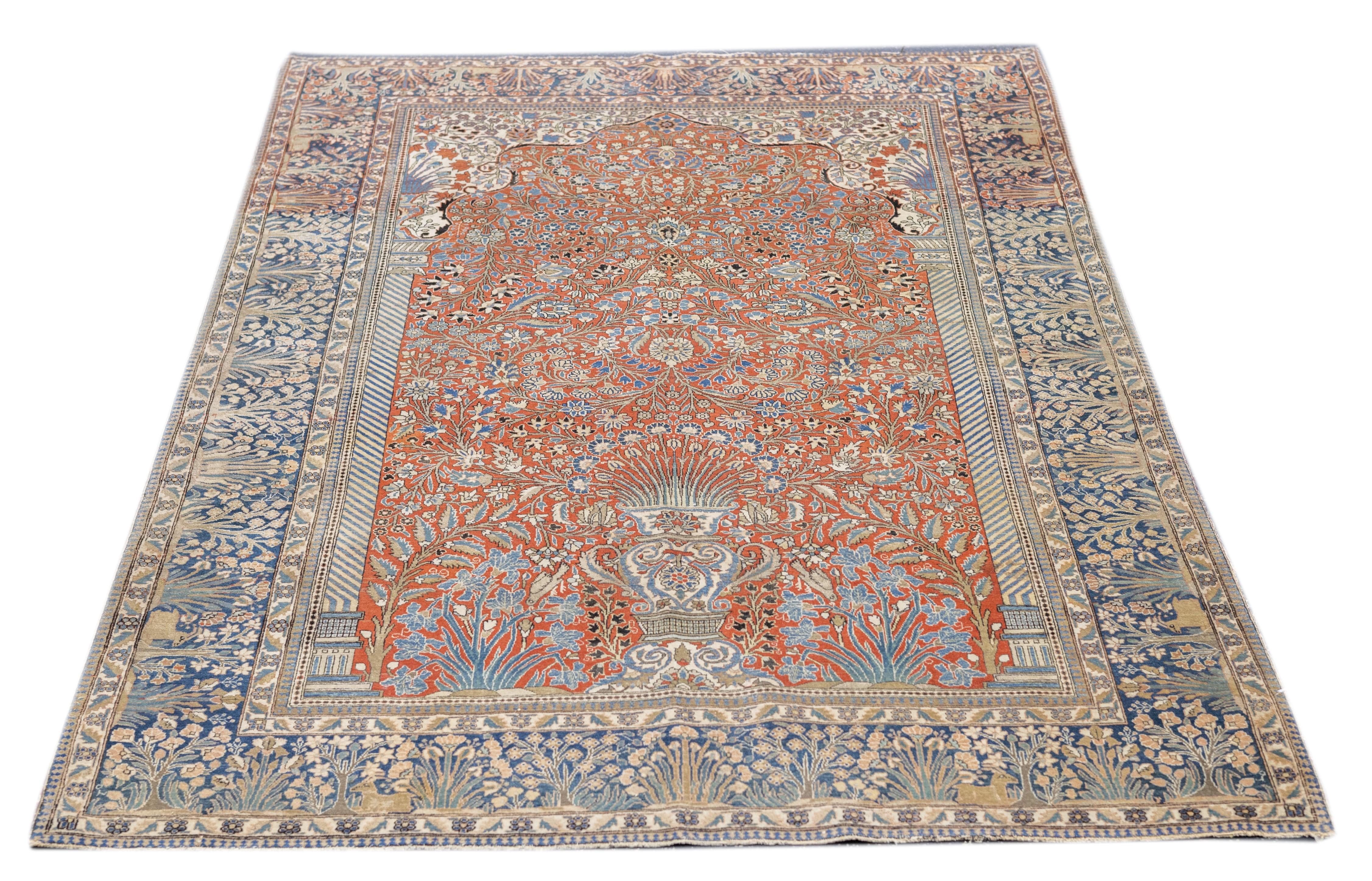 Antiker Mohtasham Kashan-Teppich 4'5'' x 6'7'' im Zustand „Gut“ im Angebot in New York, NY