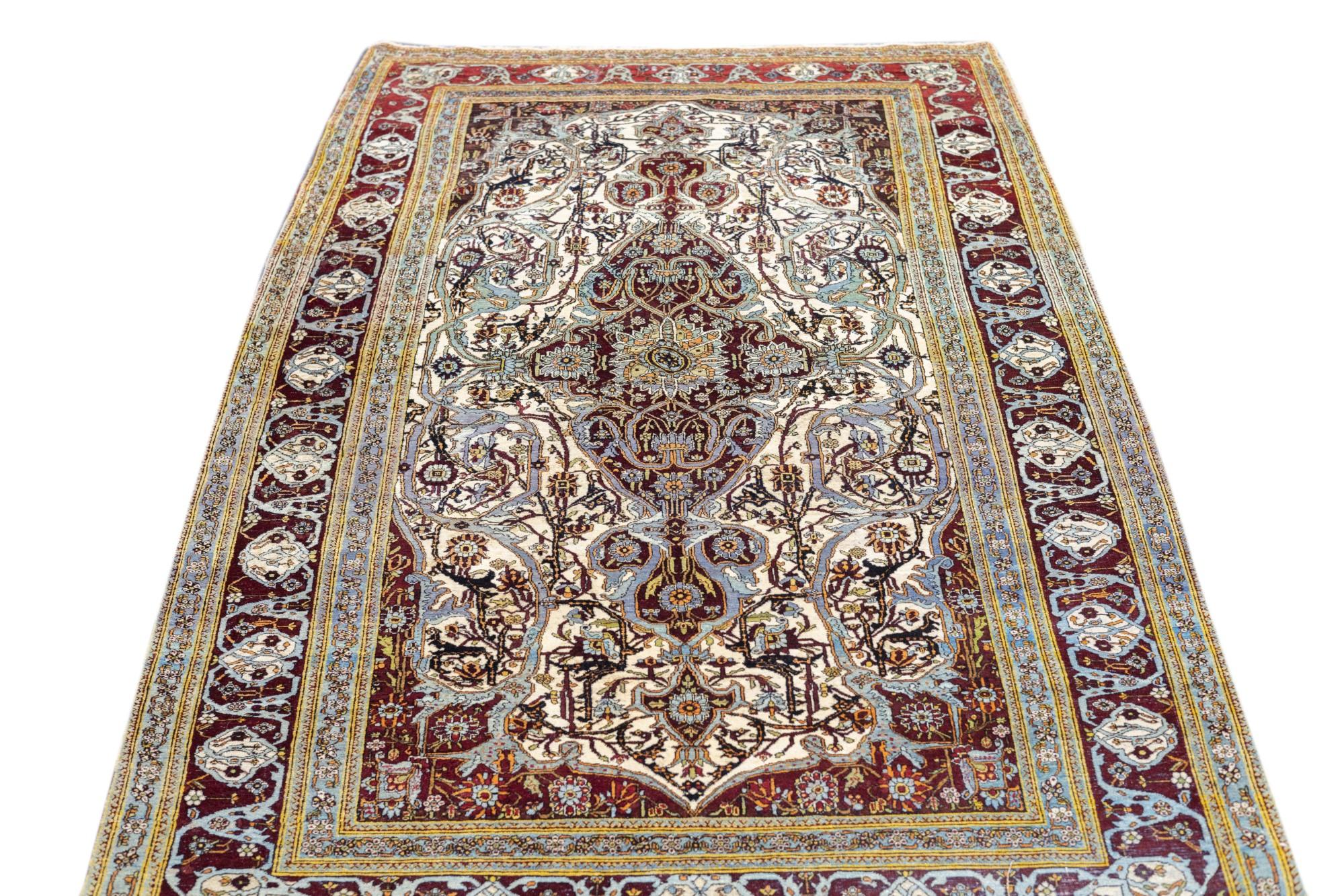 19th Century Antique Mohtasham Kashan Rug 4'9'' x 8'1'' For Sale