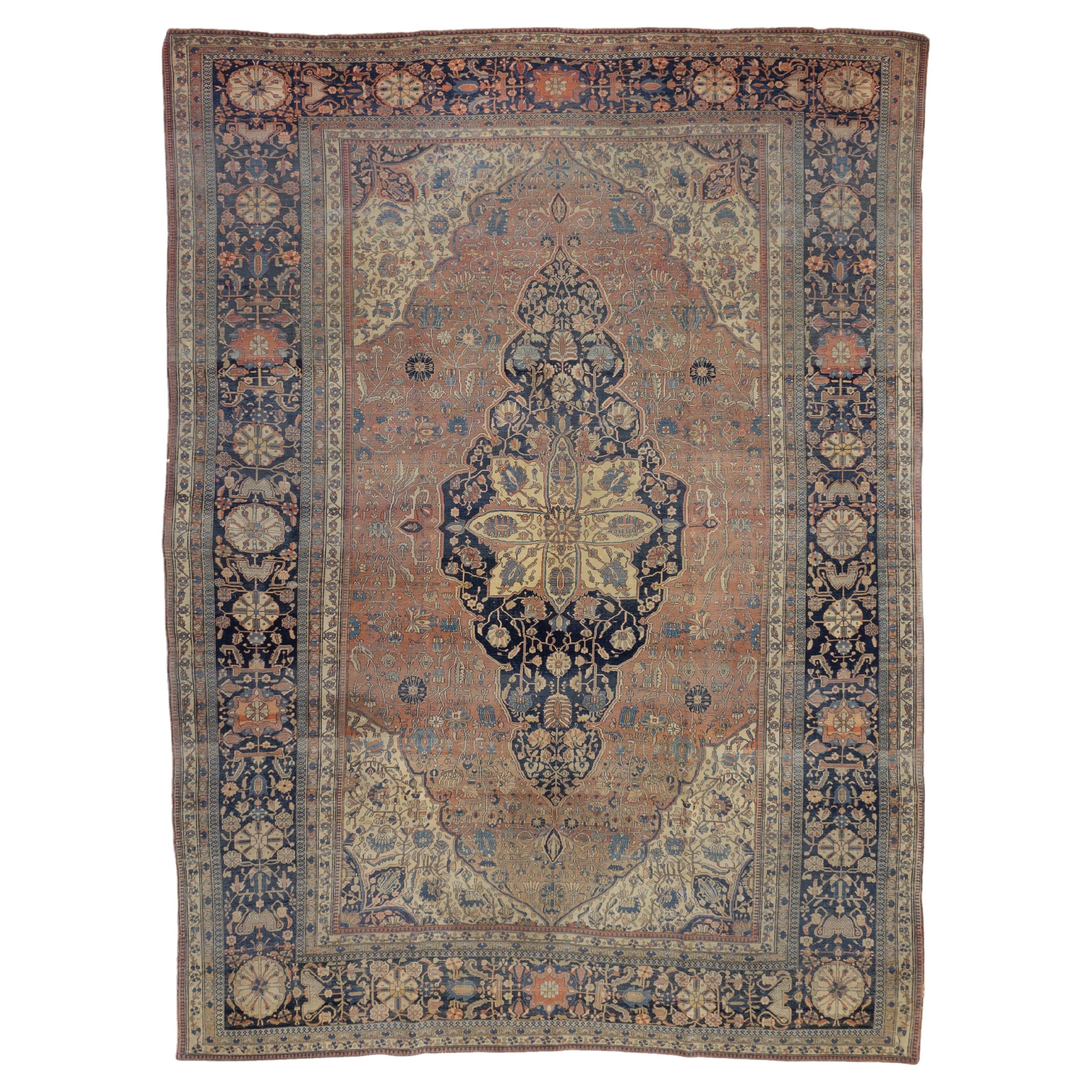 Antique Mohtasham Kashan Rug 7’11” x 11’5”