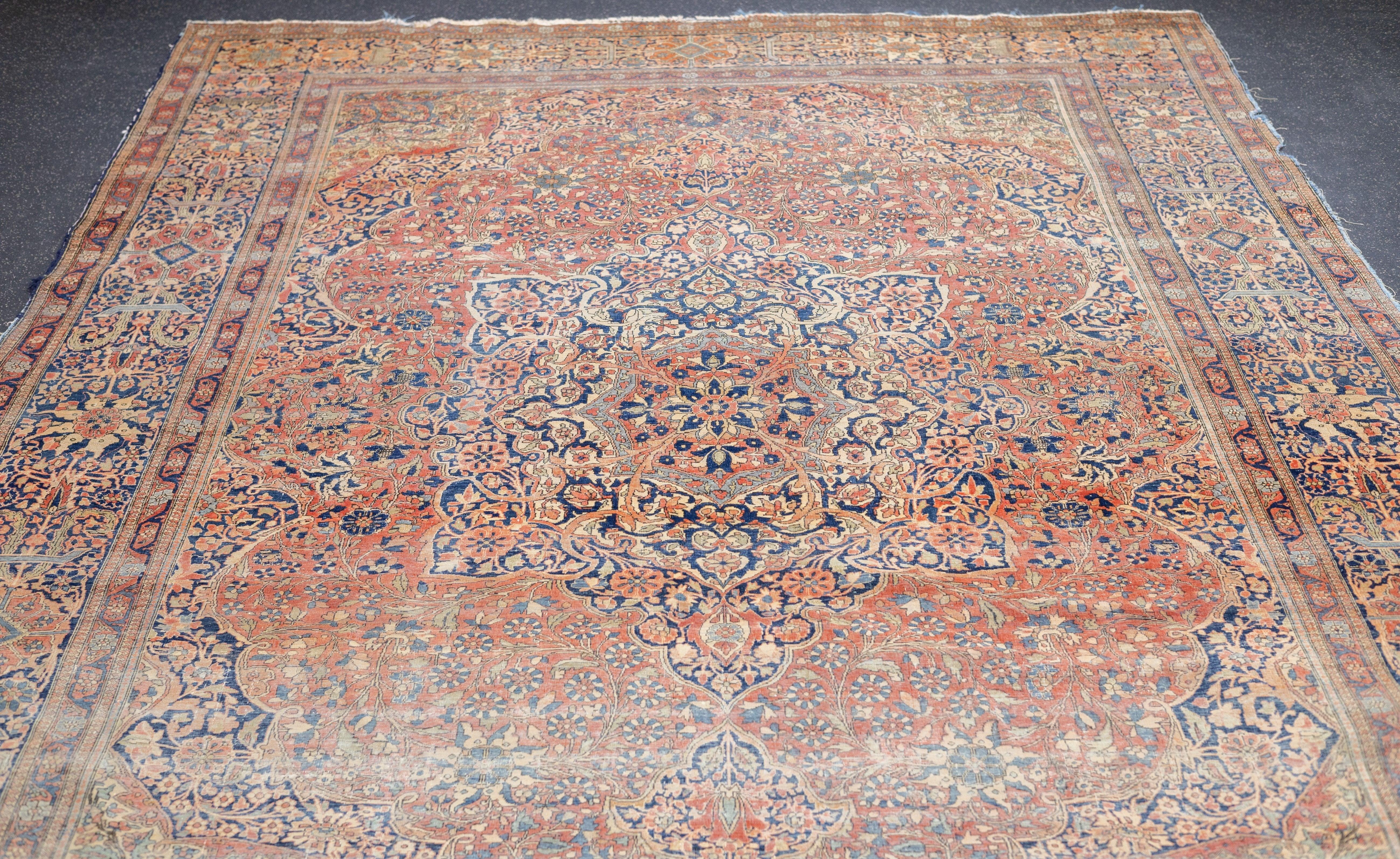 Antiker Mohtasham Kashan-Teppich 7'5'' x 10'9'' (Handgeknüpft) im Angebot