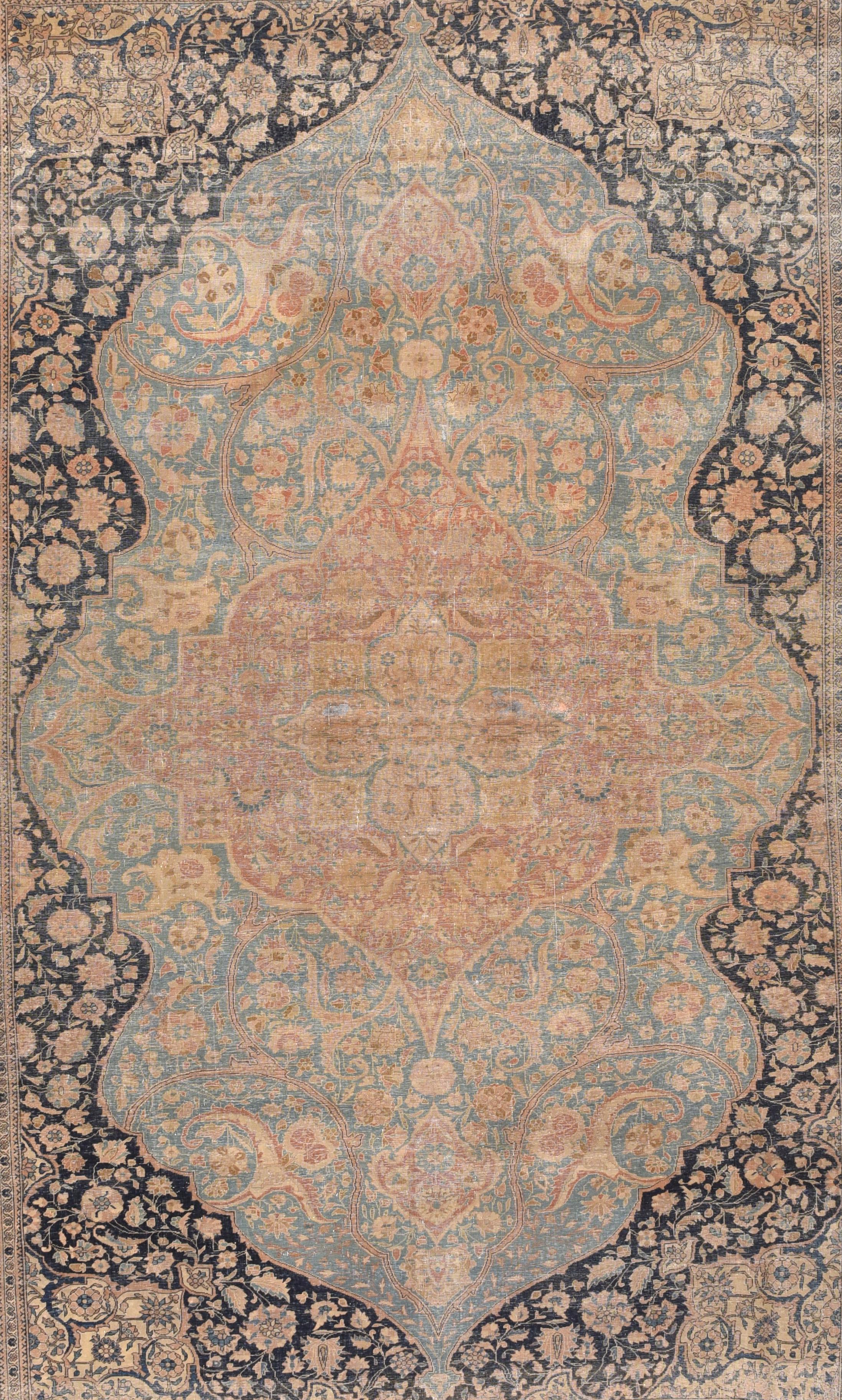 Antiker Mohtasham Kashan-Teppich 7'6'' x 10'9'' im Zustand „Gut“ im Angebot in New York, NY