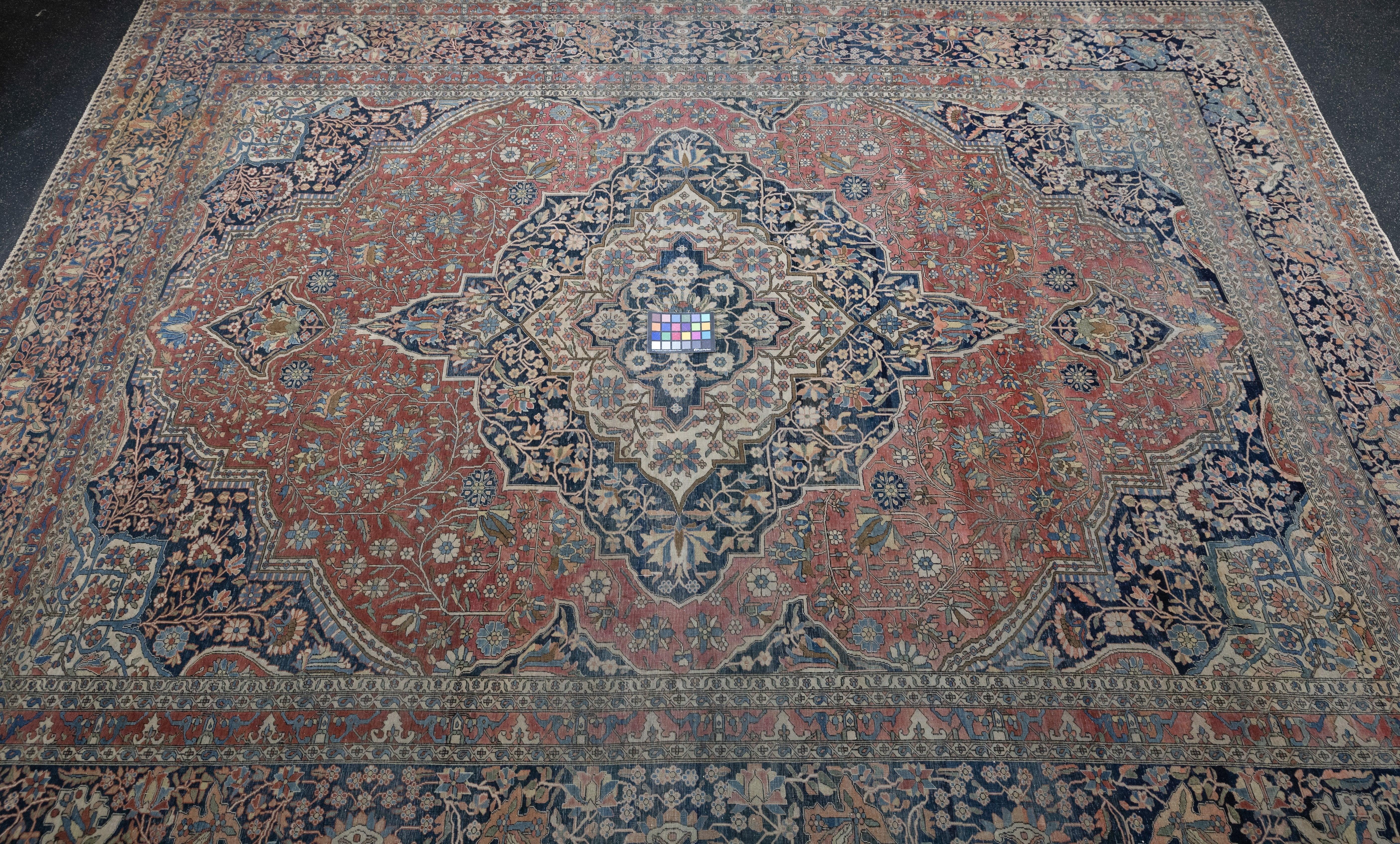 Antiker Mohtasham Kashan-Teppich 7'6'' x 11'2'' im Angebot 1