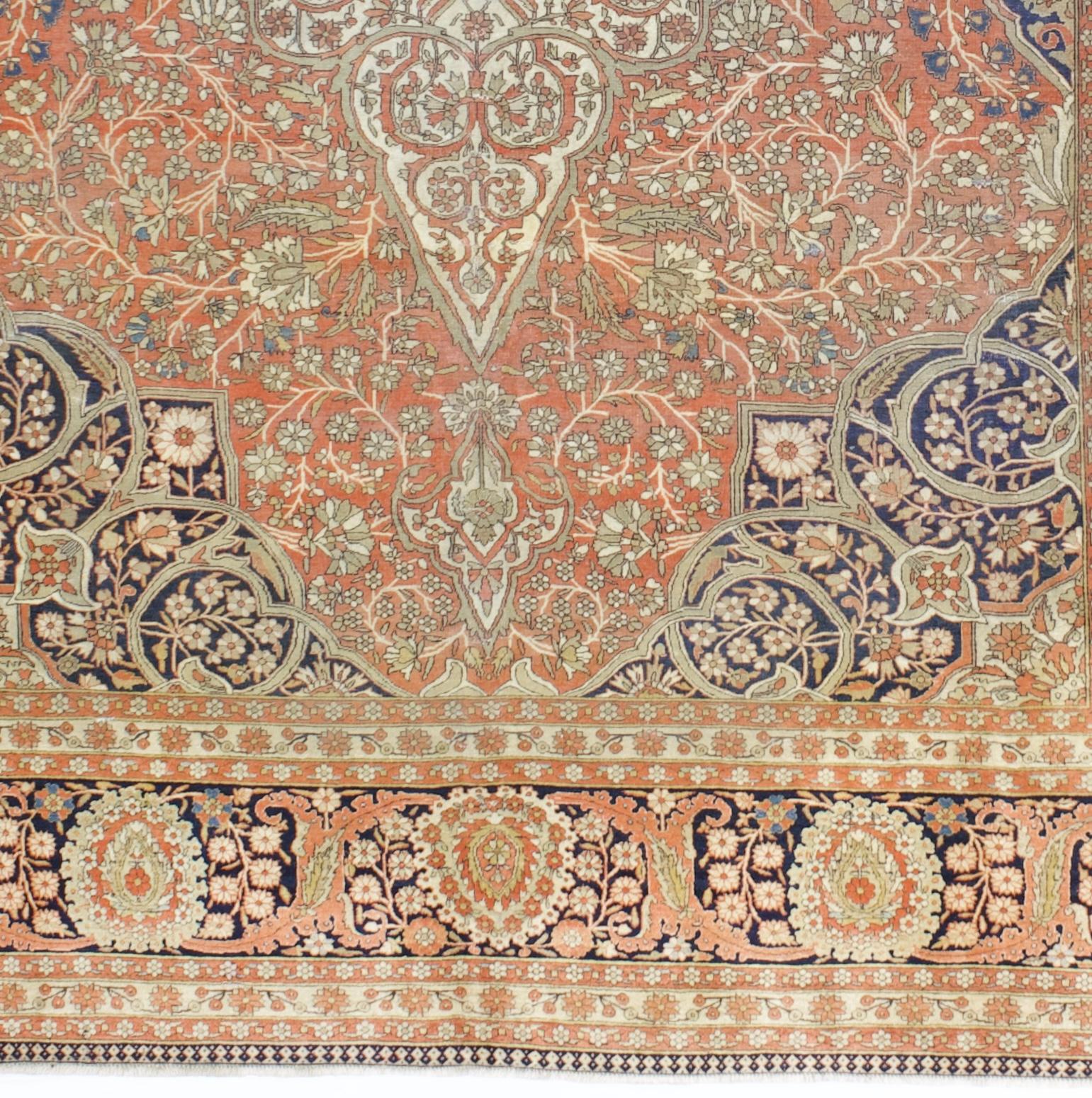 Antiker Mohtasham Kashan-Teppich 8'4'' x 11'4'' im Zustand „Gut“ im Angebot in New York, NY