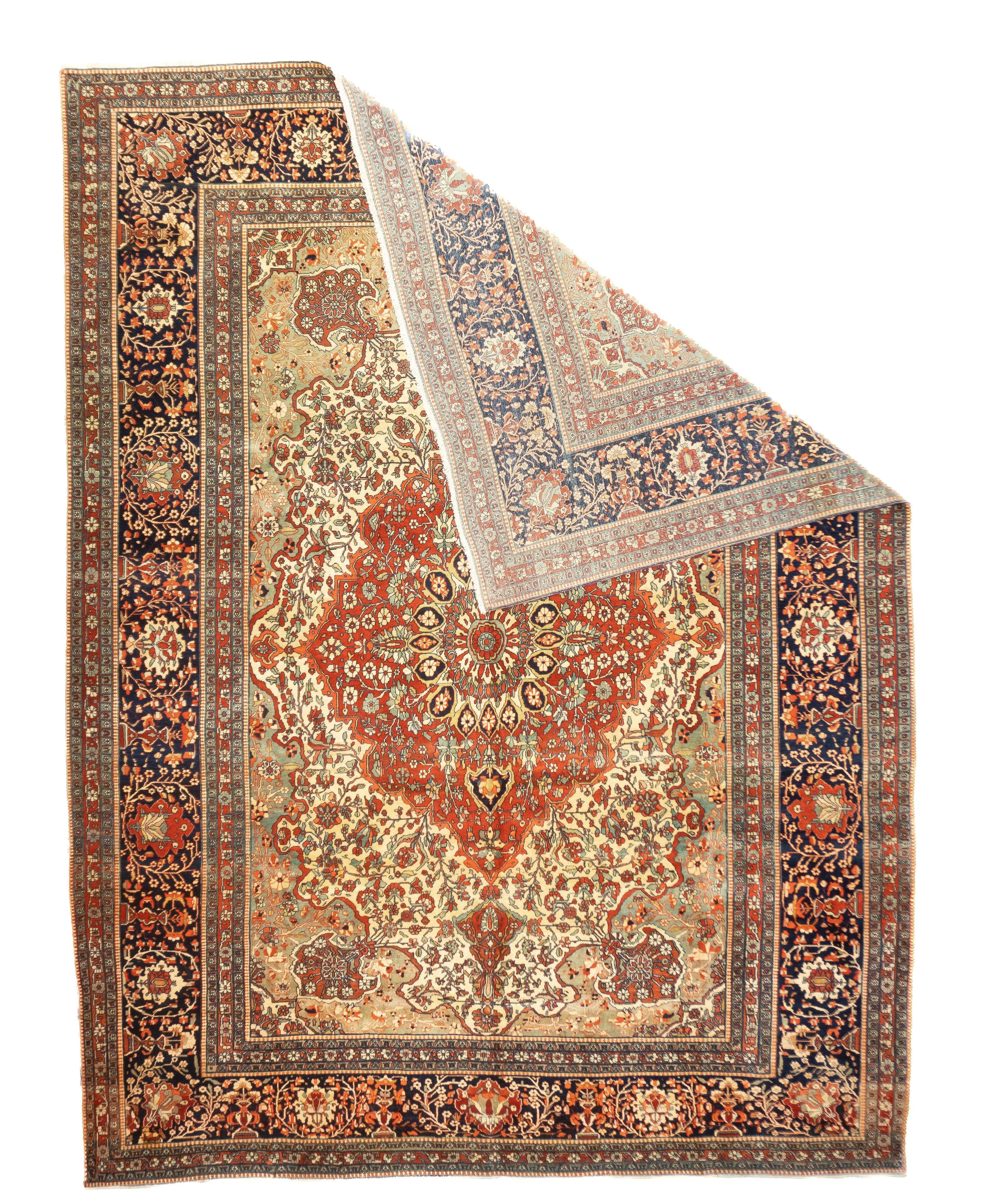 Antiker Mohtasham Kashan Teppich 8'7'' x 11'4''. Zentralpersische Stadt, bekannt für fein gewebte, raumhohe Teppiche und Streuteppiche mit dominanten Rot- und Marinetönen, Medaillonmustern und wirbelnden Palmetten. Wolle und ein paar Seidenstücke.
