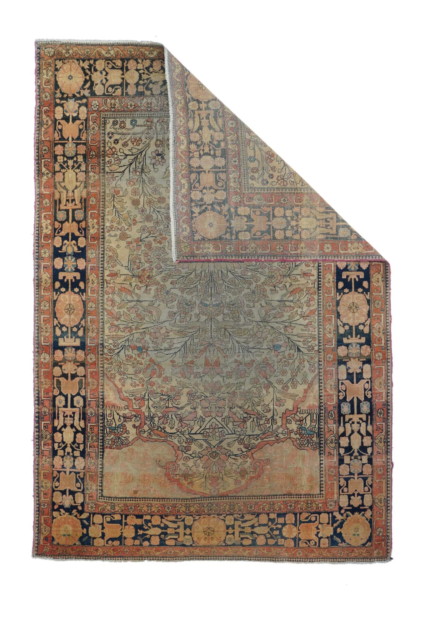 Antique Mohtasham Kashan rug circa 1880 measures: 4'6'' x 6'6''.