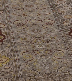Antique Mole-Grey Herati Hand-Knotted Wool Persian Malayer Runner
