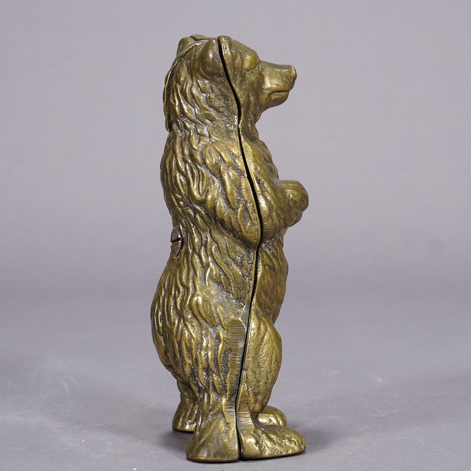 Cast Antique Money Box Bear Statue Made of Brass For Sale