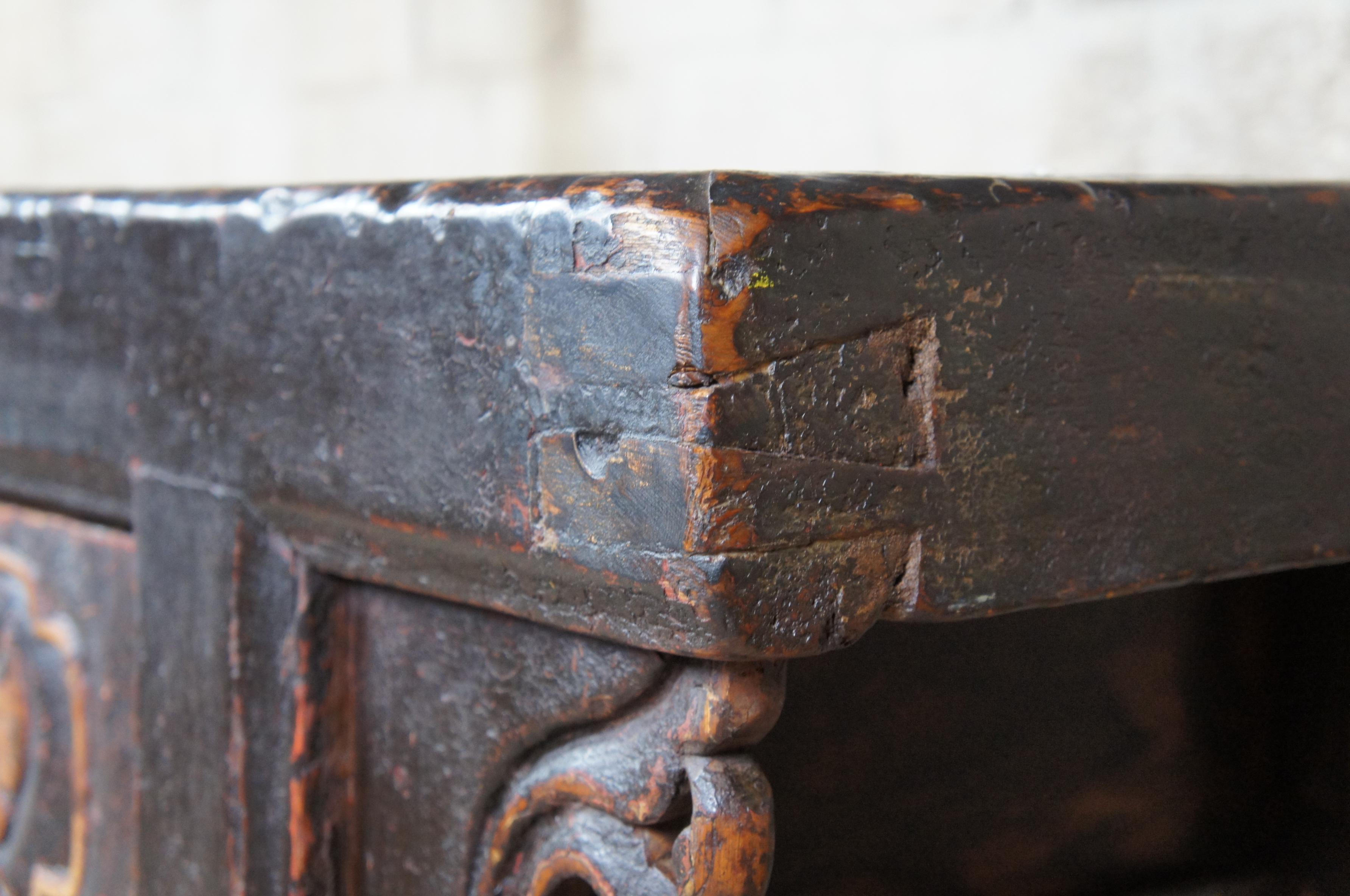 19th Century Antique Mongolian Carved and Lacquered Altar Coffer Console Table Sideboard