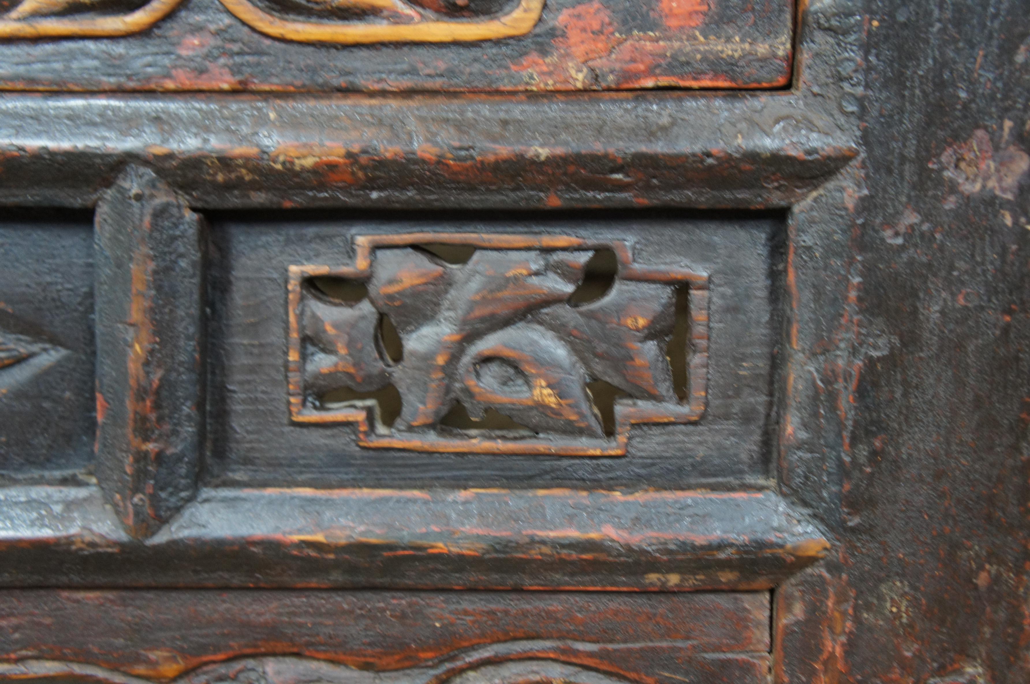 Antique Mongolian Carved and Lacquered Altar Coffer Console Table Sideboard 3