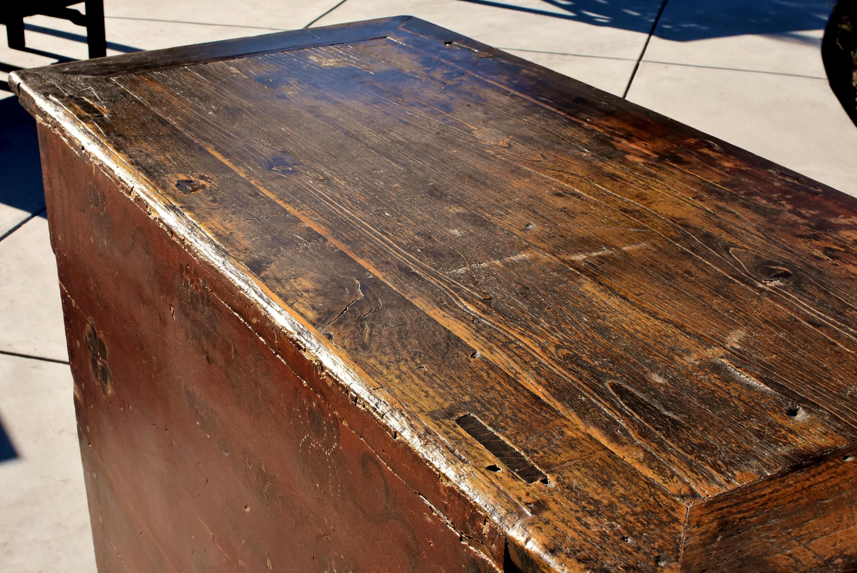 Antique Mongolian Chest Hand Painted and Carved In Good Condition In Somis, CA