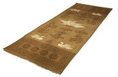 Antique Mongolian Crane Design Brown Wool Textile, 1900-1920