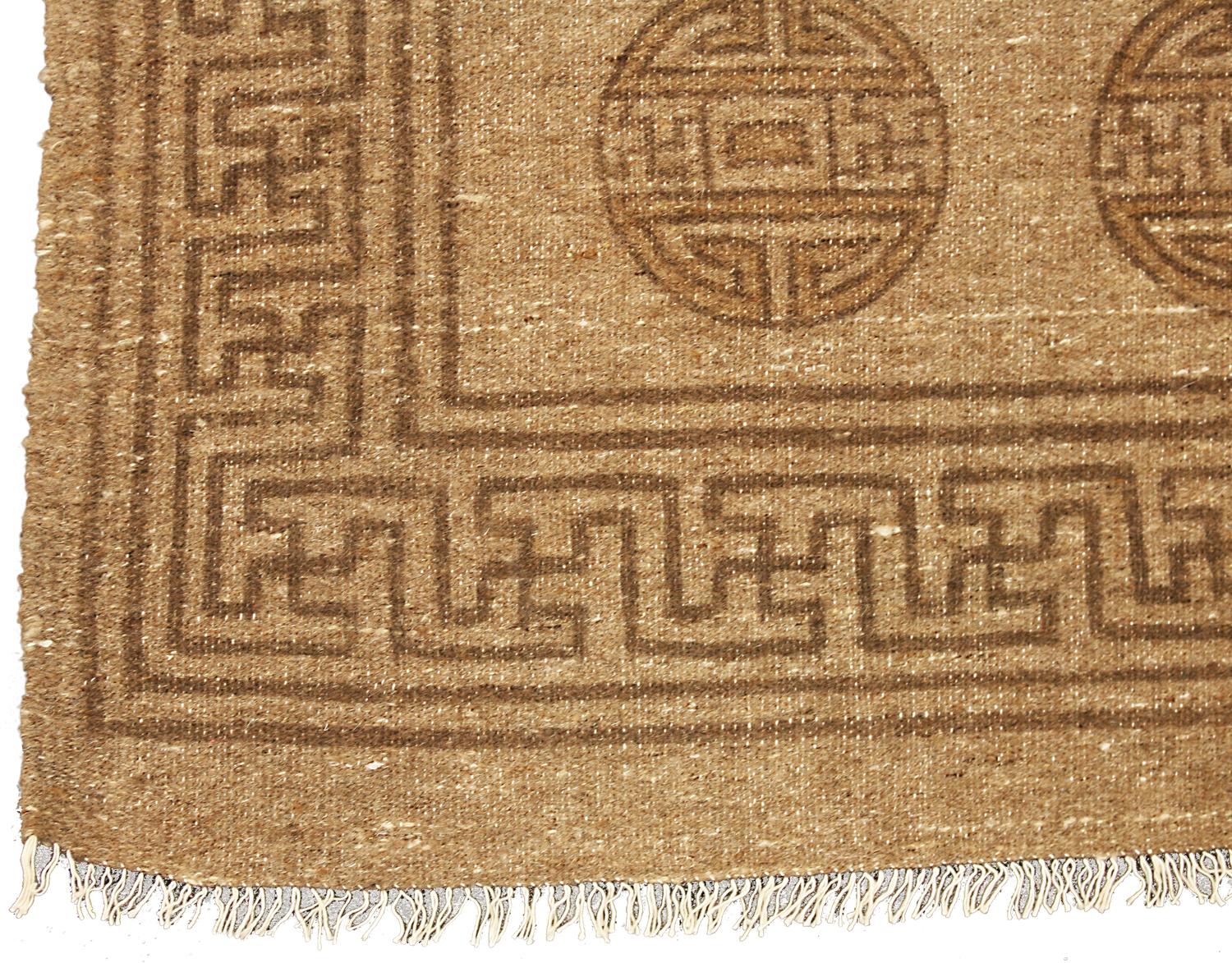 Antique Mongolian Crane Design Brown Wool Textile, 1900-1920 In Good Condition In Ferrara, IT