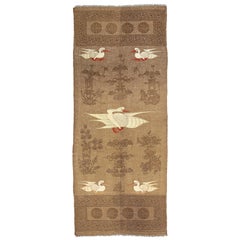 Antique Mongolian Crane Design Brown Wool Textile, 1900-1920
