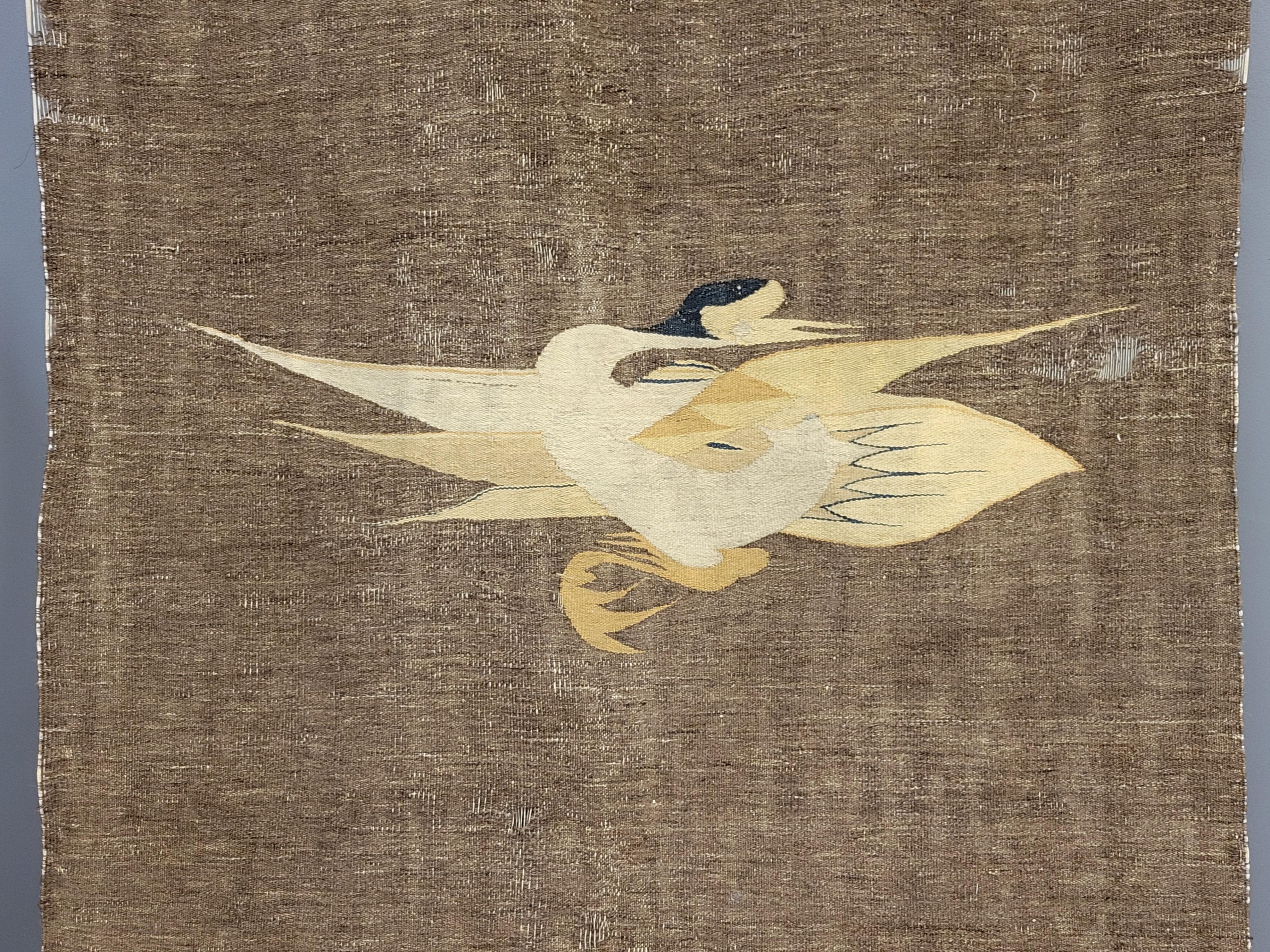 Antike mongolische handgewebte Wolldecke mit Kranichen im Angebot 2