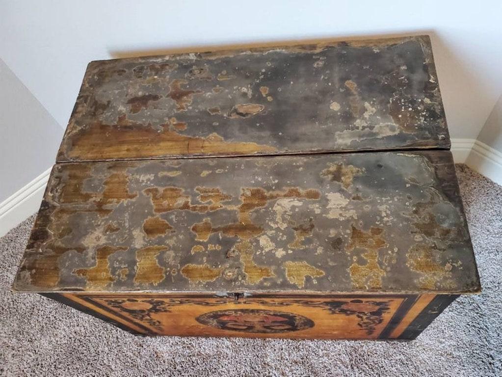 Antique Mongolian Polychrome Painted Chest 4
