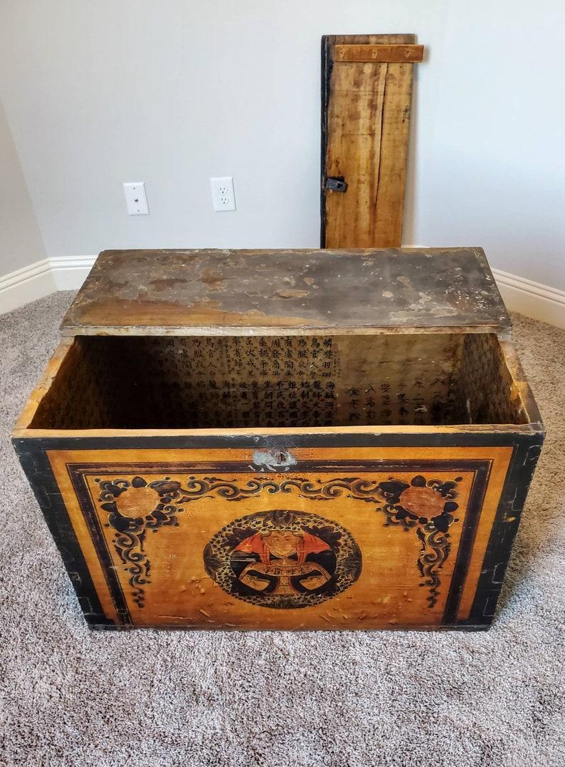 Hand-Carved Antique Mongolian Polychrome Painted Chest