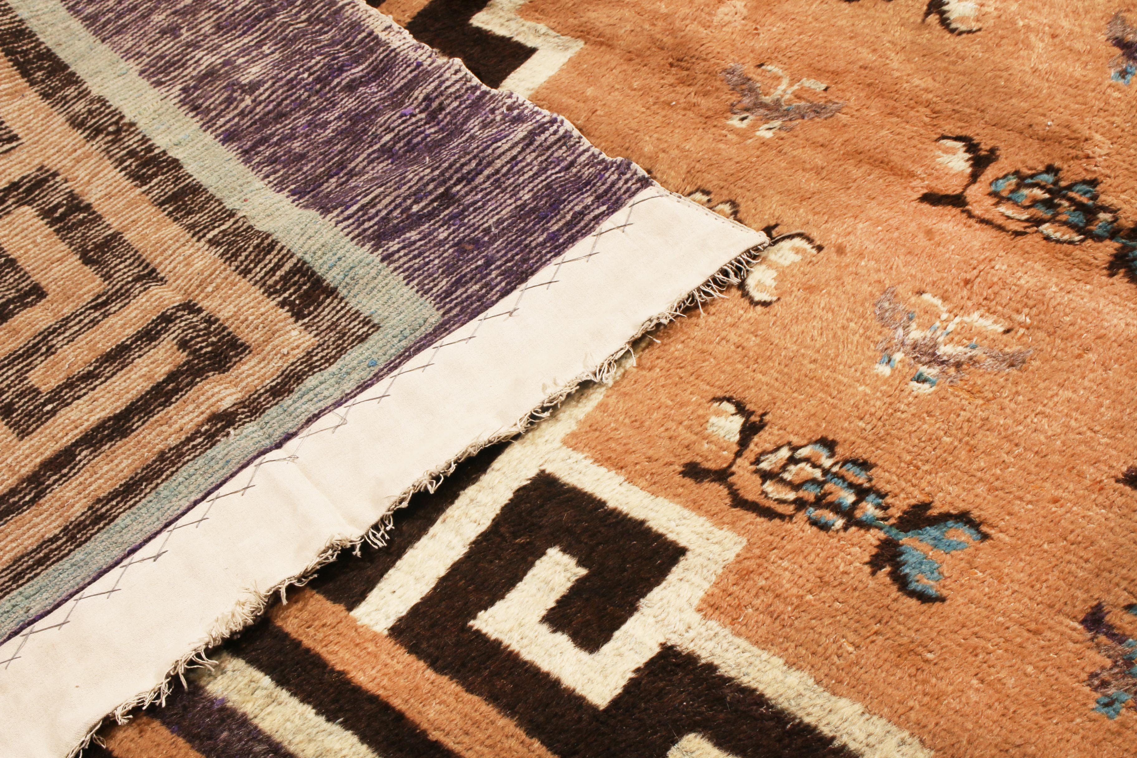 Mid-19th Century Antique Mongolian Transitional Copper Brown and Purple Wool Rug