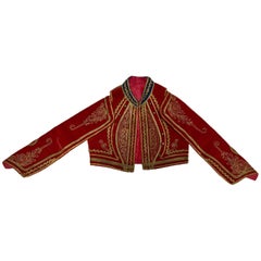 Vintage Red Velvet Efe Zeybek Jacket Turkish Vest with Gold Embroidery